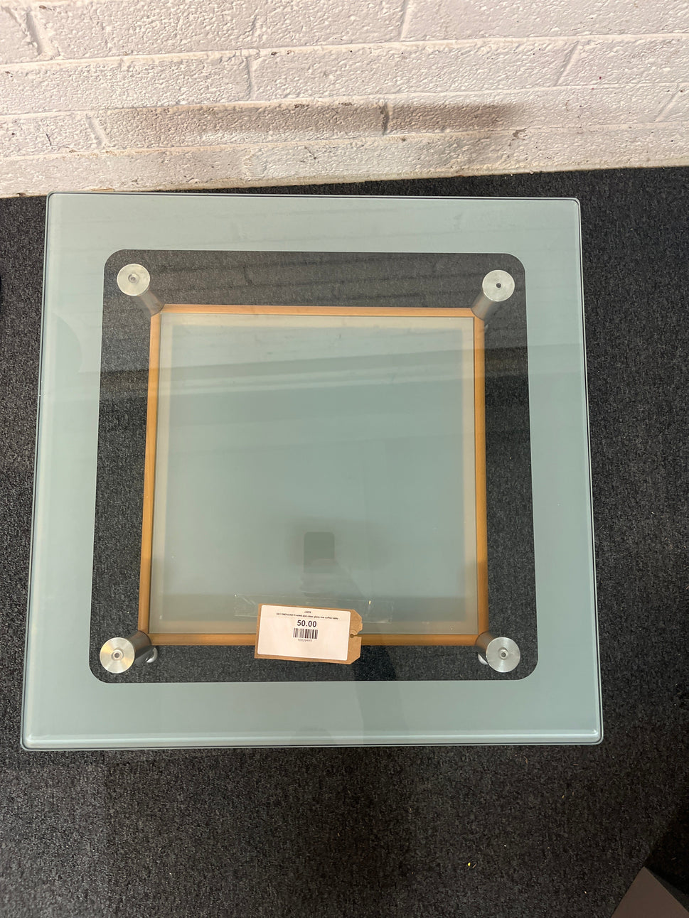 SECONDHAND frosted and clear glass low coffee table