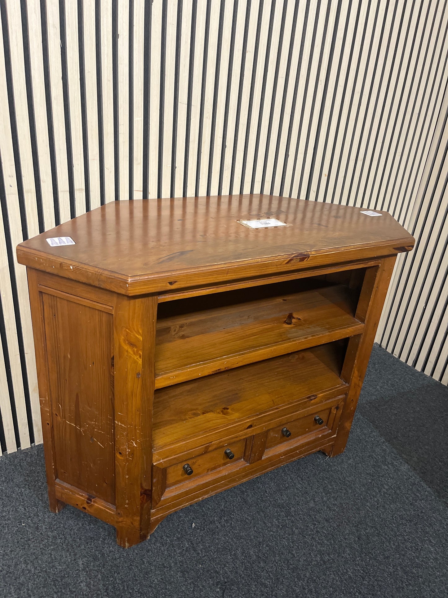 Solid pine tv stand with two shelves and base drawer (H 77 x W 105 x D 50 cm) 43980