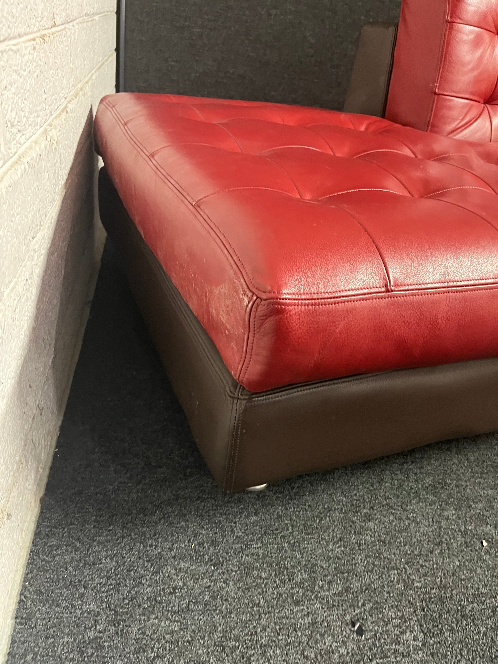 Large Wine and dark brown REAL leather corner sofa suite (W 3100 x D 950 x Seat height 450 mm) 1225