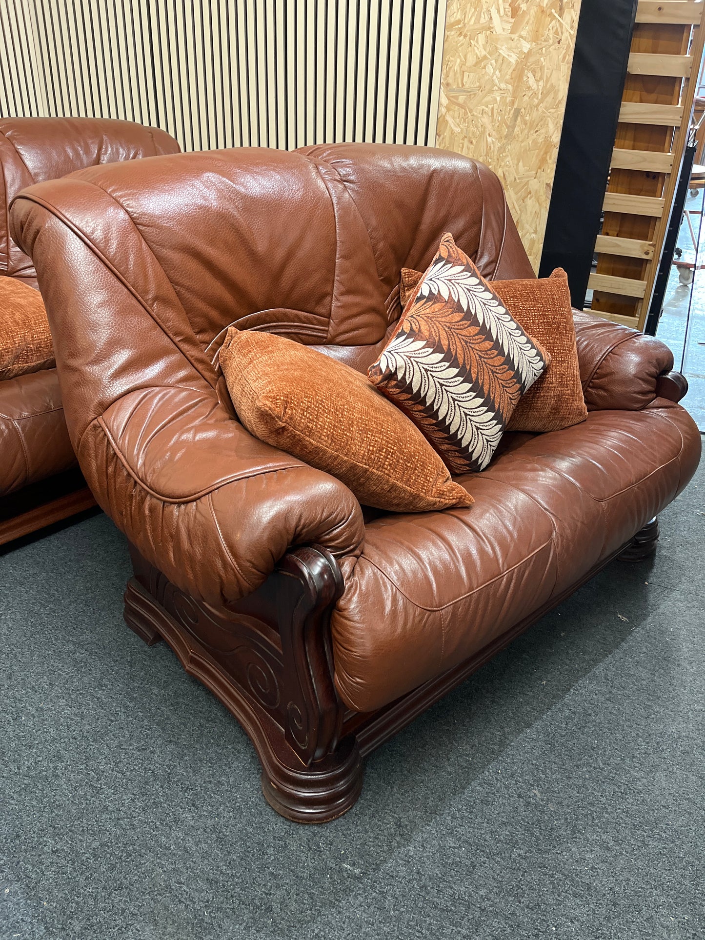 3+2+1 solid wood framed, real brown leather sofa suite 3325