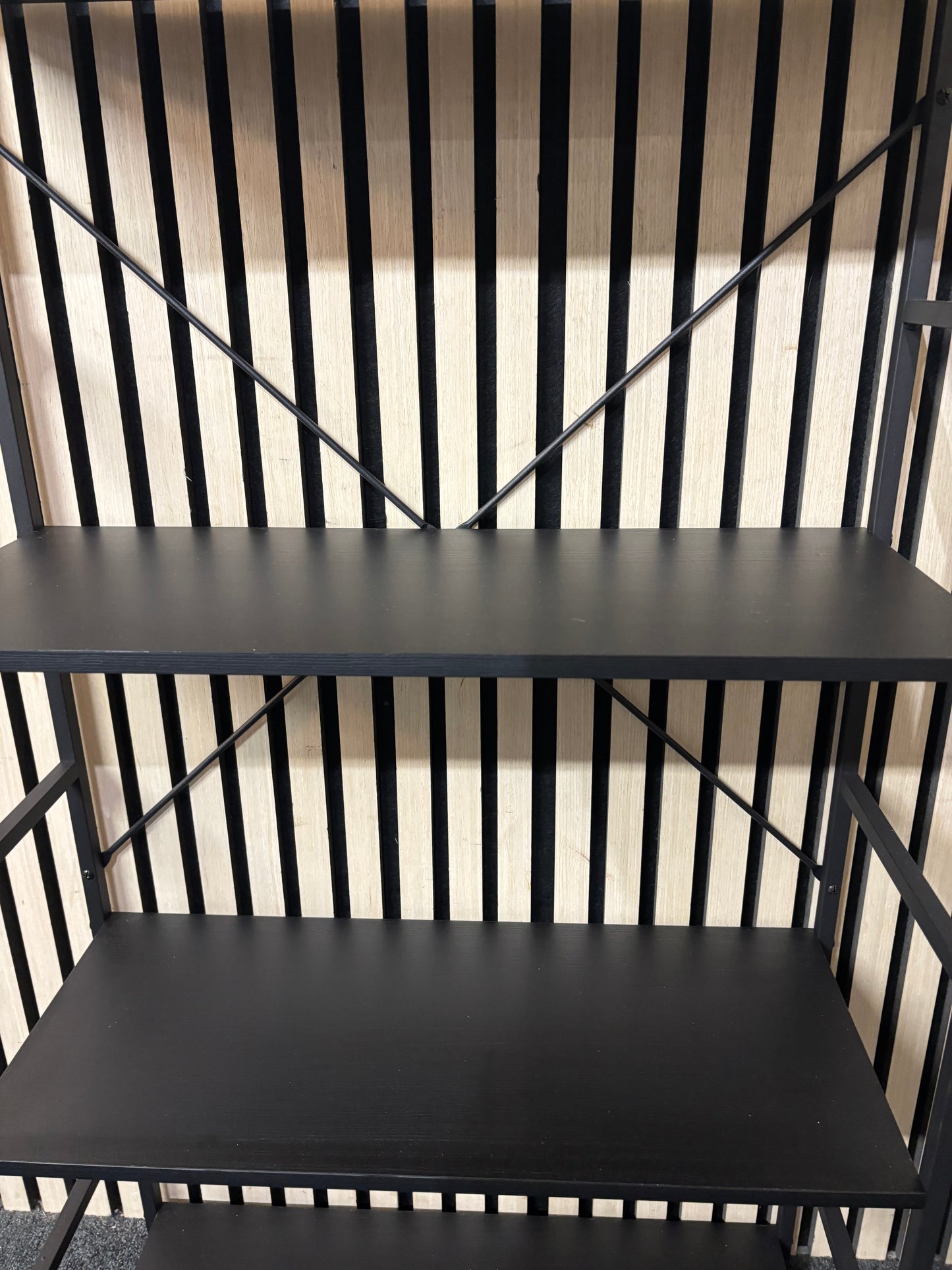 Tiered black metal open shelf unit 43610