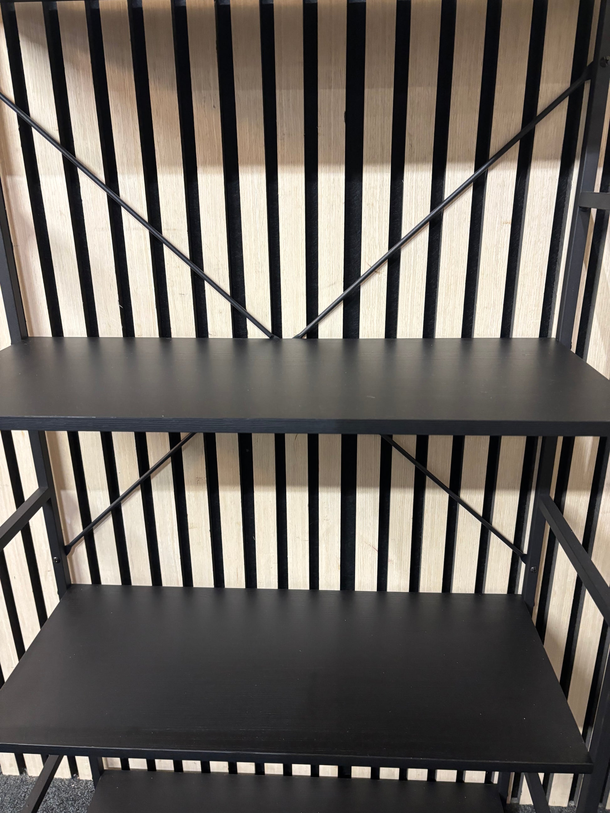 Tiered black metal open shelf unit 43610