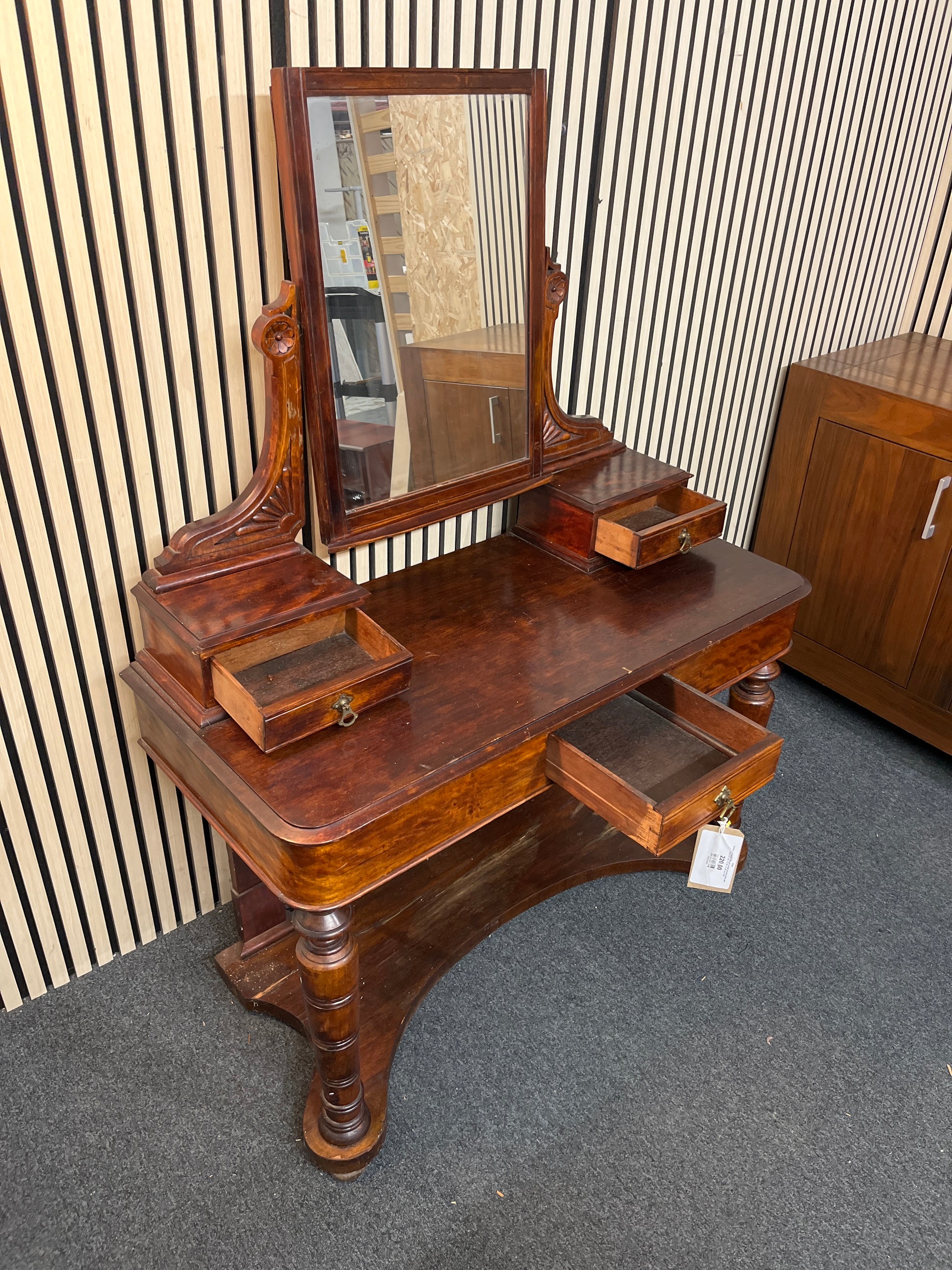 Antique Mahogany 1 drawer ornate dressing table with mirror (H 140 x W 107 x D 56 cm) 3126