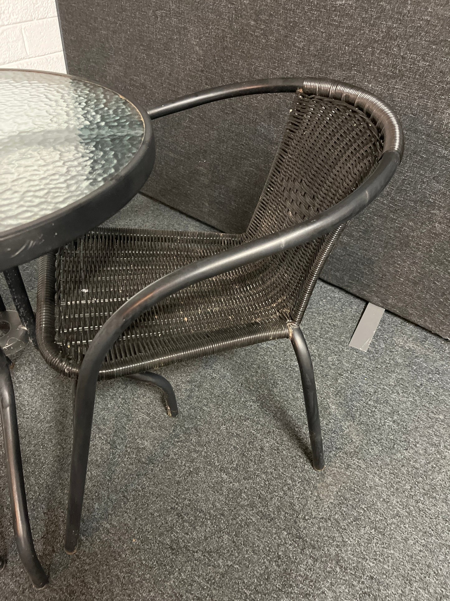 Outdoor small metal and glass table with 2 no. matching chairs 2225