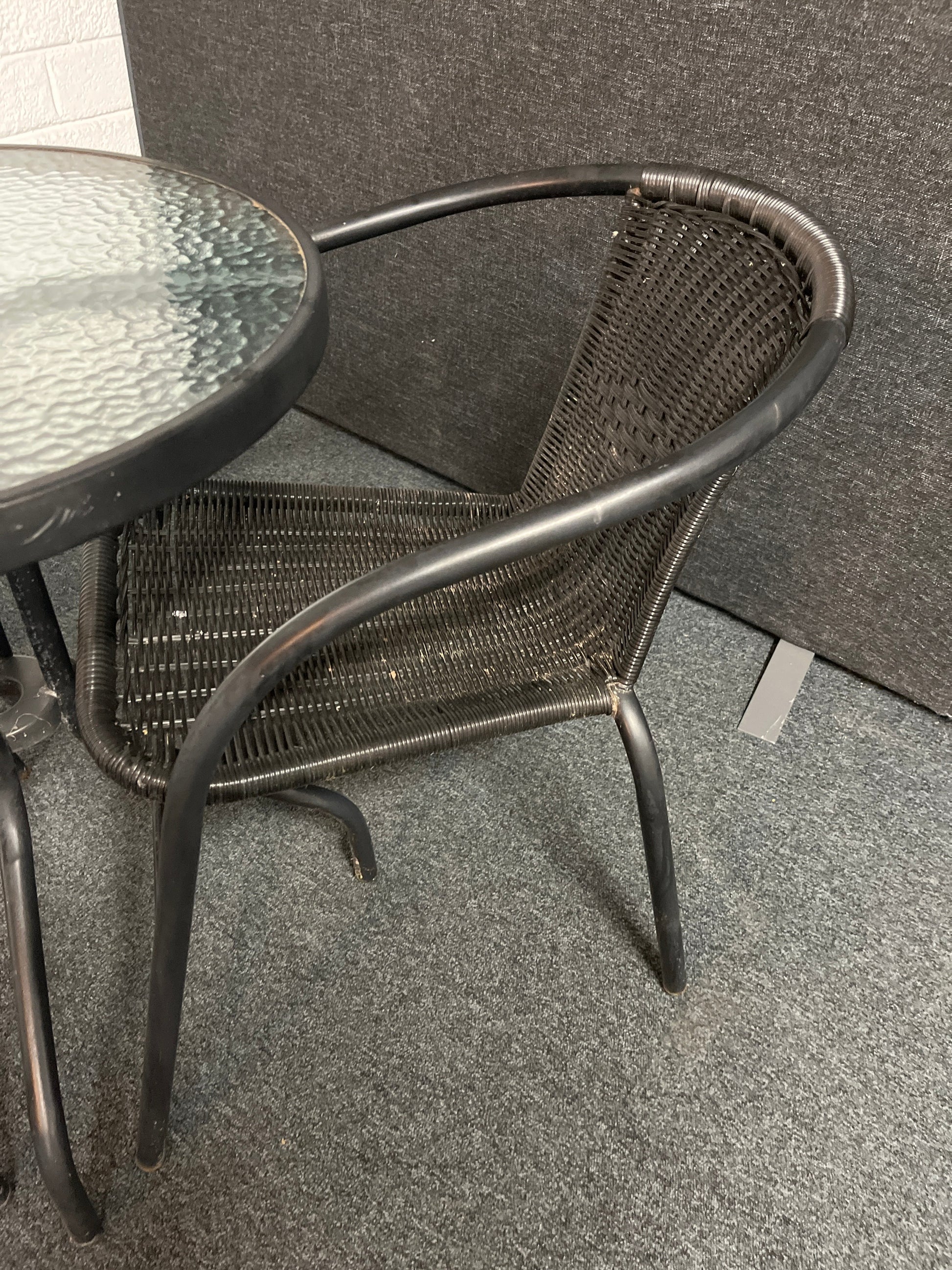 Outdoor small metal and glass table with 2 no. matching chairs 2225