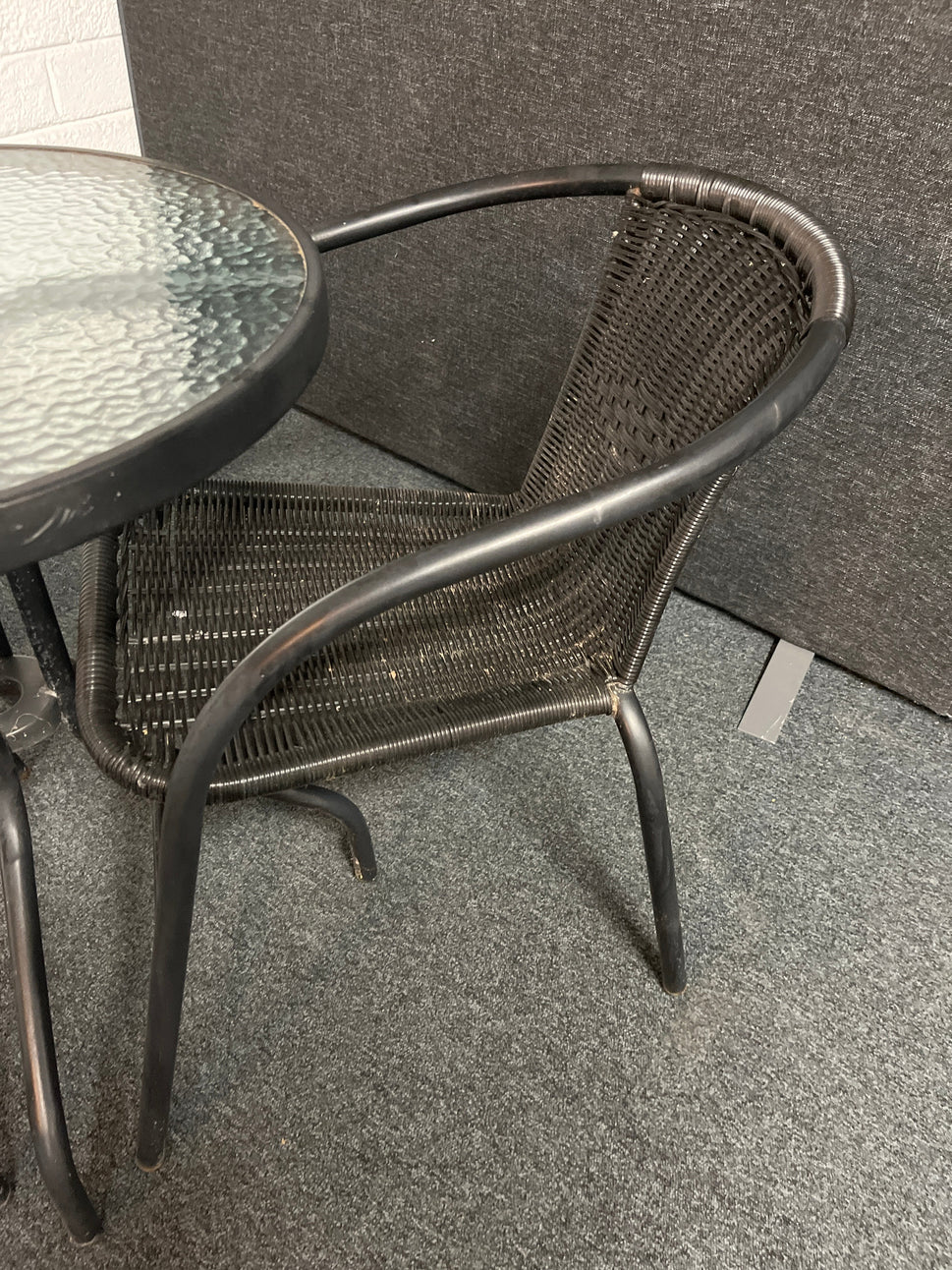 Outdoor small metal and glass table with 2 no. matching chairs 2225