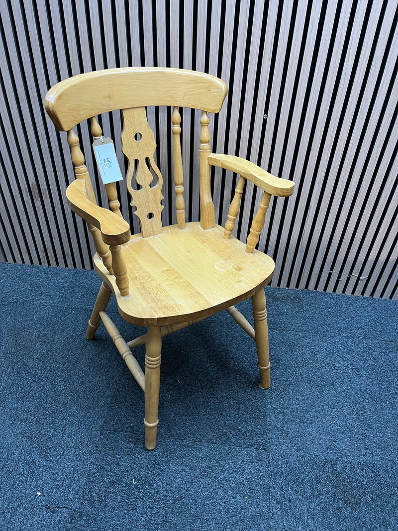 Traditional solid wood armchair with spindle back and decorative splat  44482