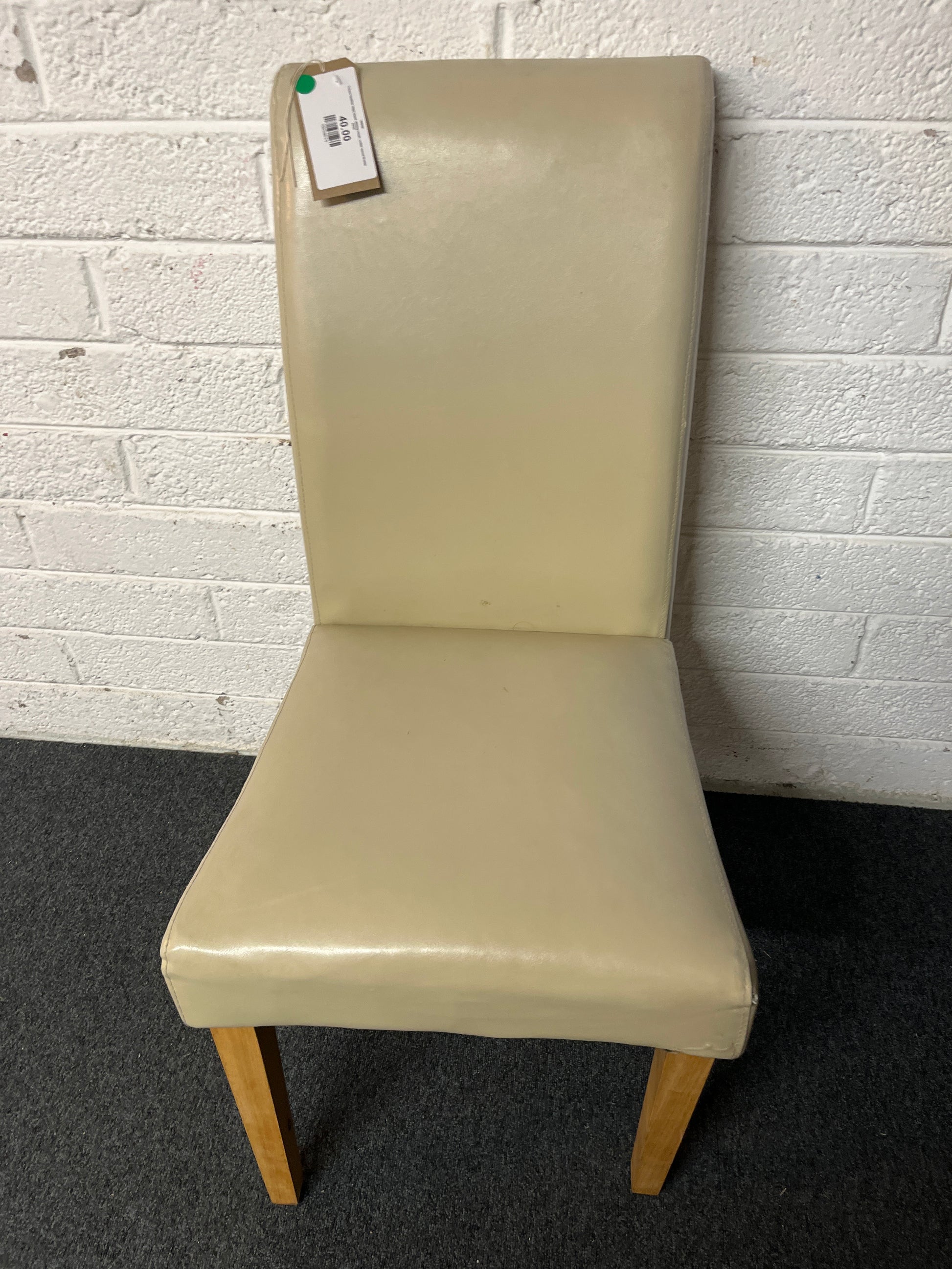 Cream leather high back dining chair, solid wood frame 2225