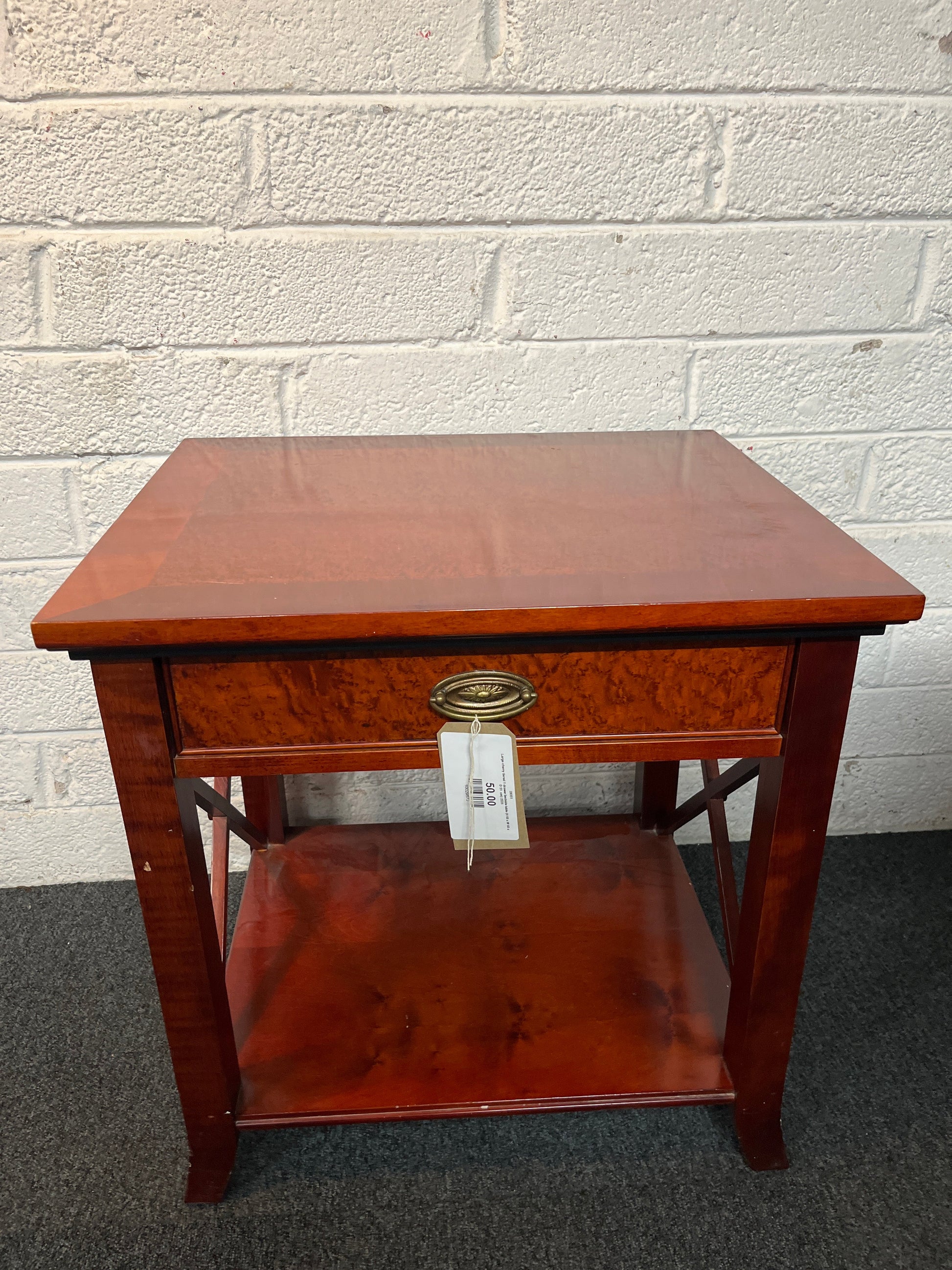 Large cherry tiered 1 drawer bedside table (H 60 x W 60 x D 51  cm) 2225