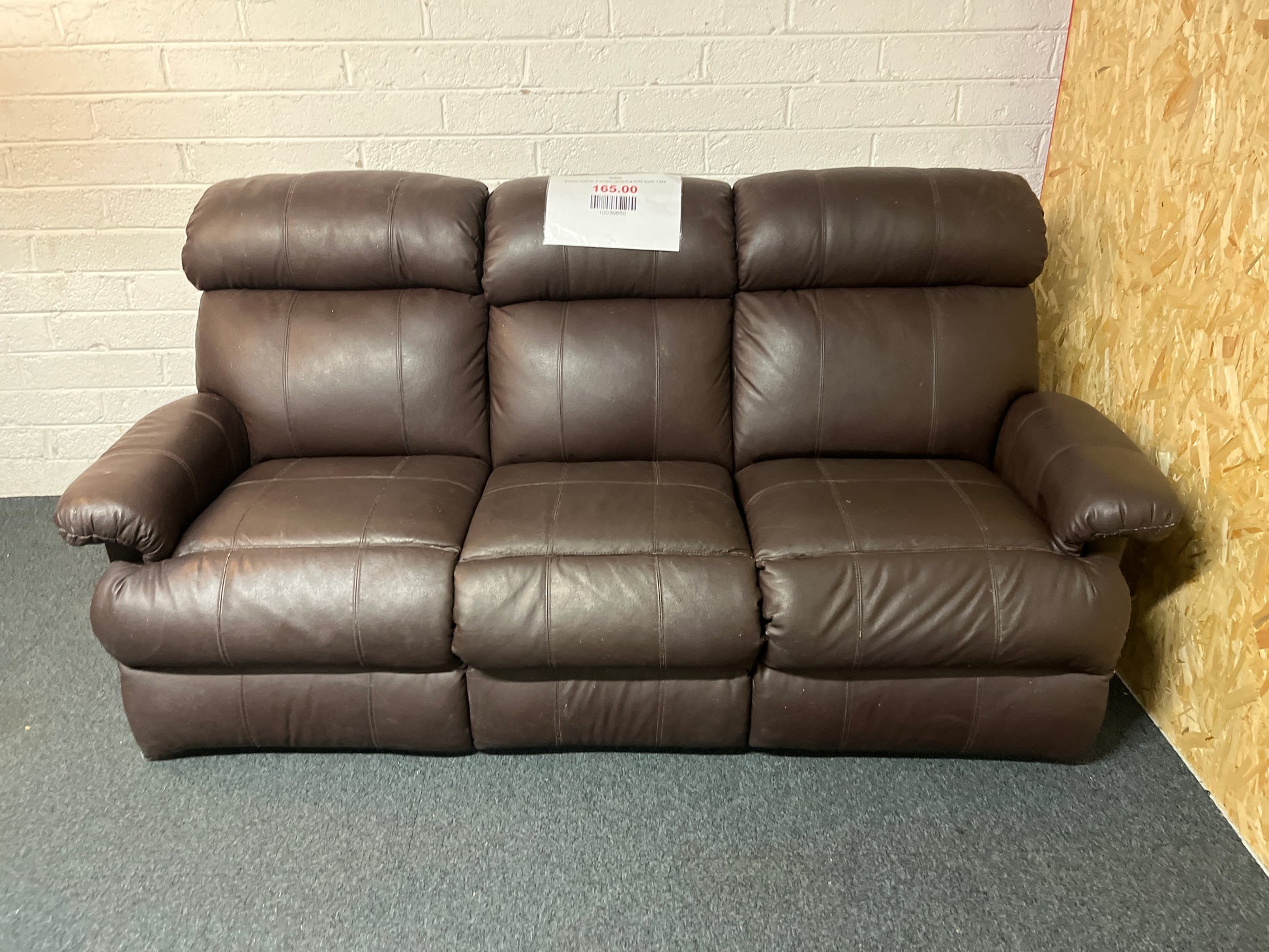 Brown leather 3 seater reclining sofa suite 1325