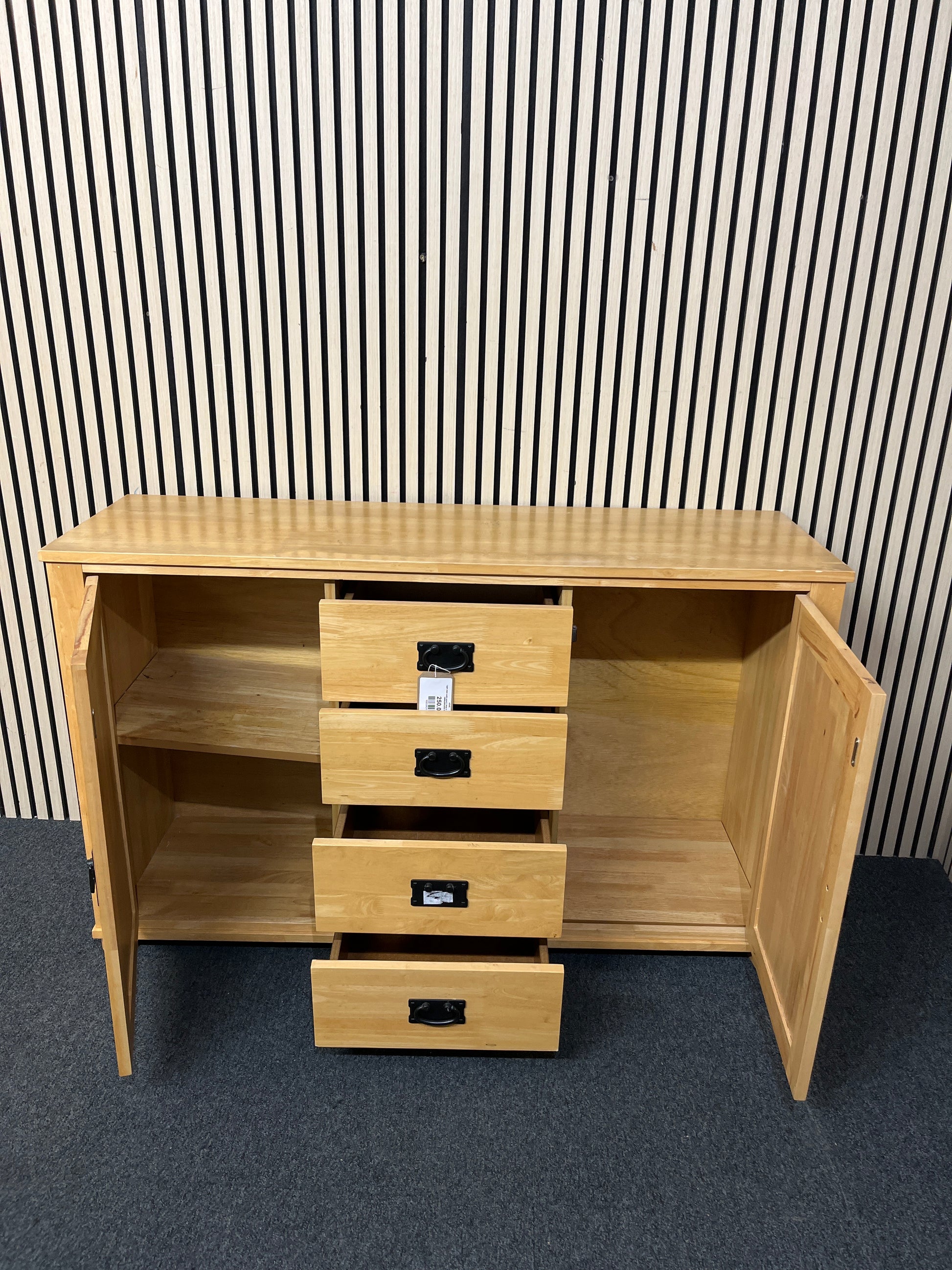 Light stain solid wood 2 door 4 drawer sideboard 140Wx85Hx45D 3126