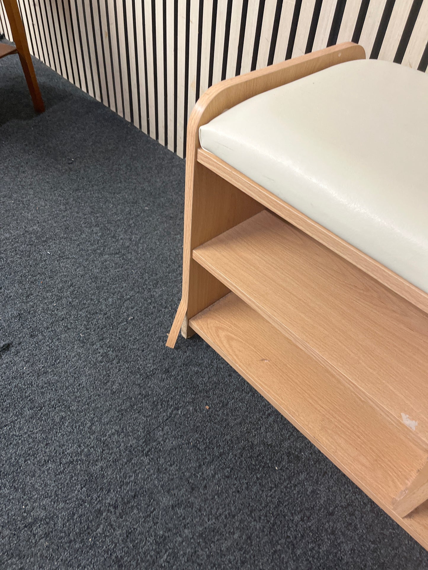 Beech laminate low storage unit with leatherette seat  44161