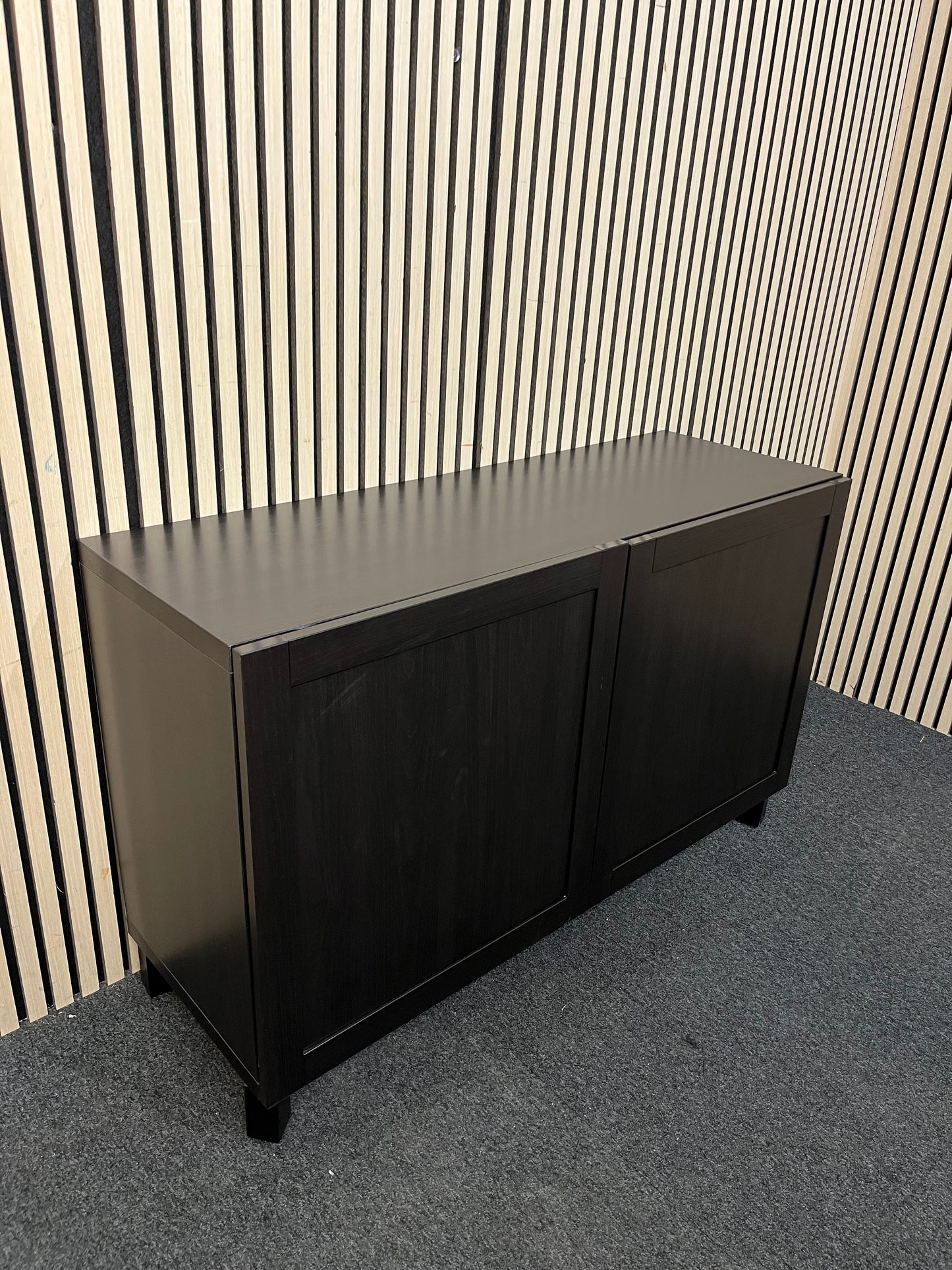 Low walnut laminate 2 door sideboard (H 74 x W 120 x D 42 cm) 3126