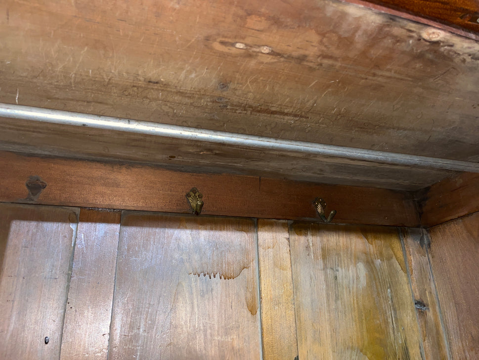 Antique dark mahogany tall ornate single door wardrobe with details (H 200 x W 112 x D 50 cm) 1425