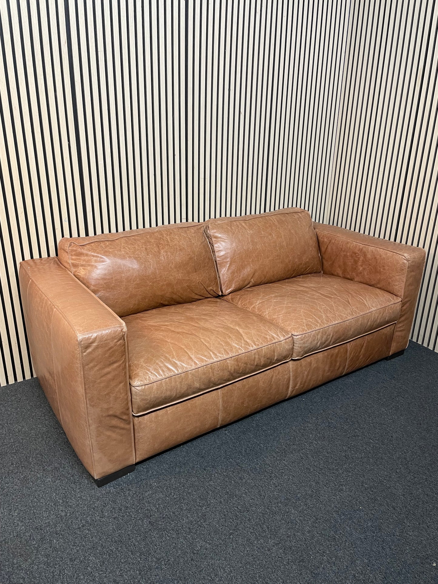 Large 2 seater soft tan leather sofa (2m width) 2425