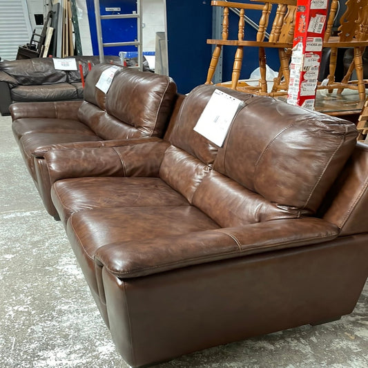 Real brown leather 3+2 sofa suite