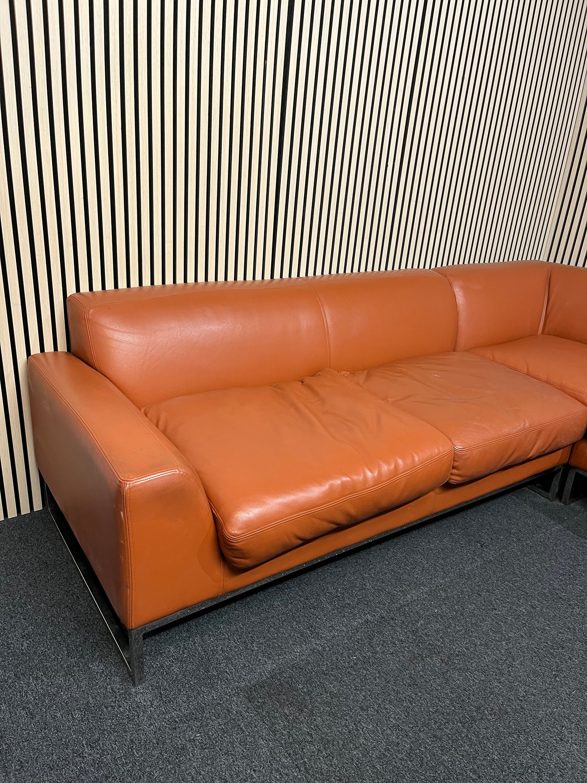 Real brown leather corner suite with silver legs (2.5 meters each side) 3325