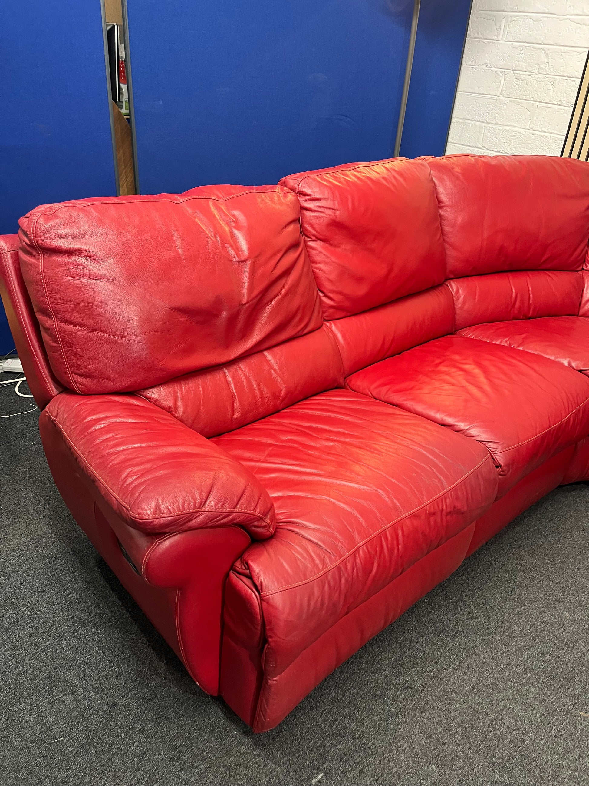 Large sectional real red leather corner recliner sofa set (W 3 x D 2.7 meters)