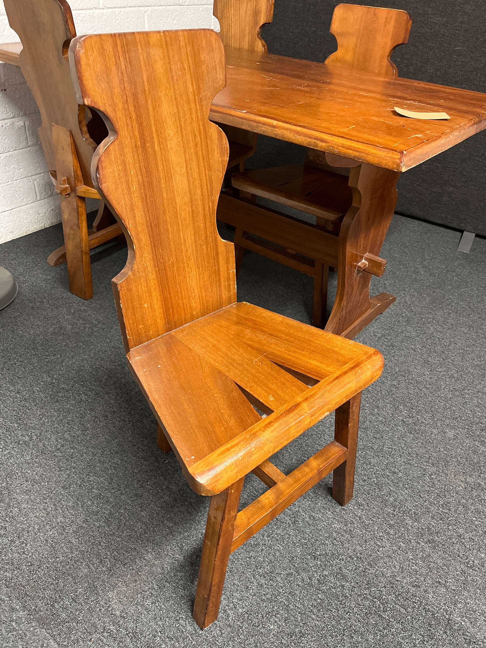 Solid teak rectangular kitchen table (L 150 x W 75 cm)with 4 no. ornate matching chairs 2225
