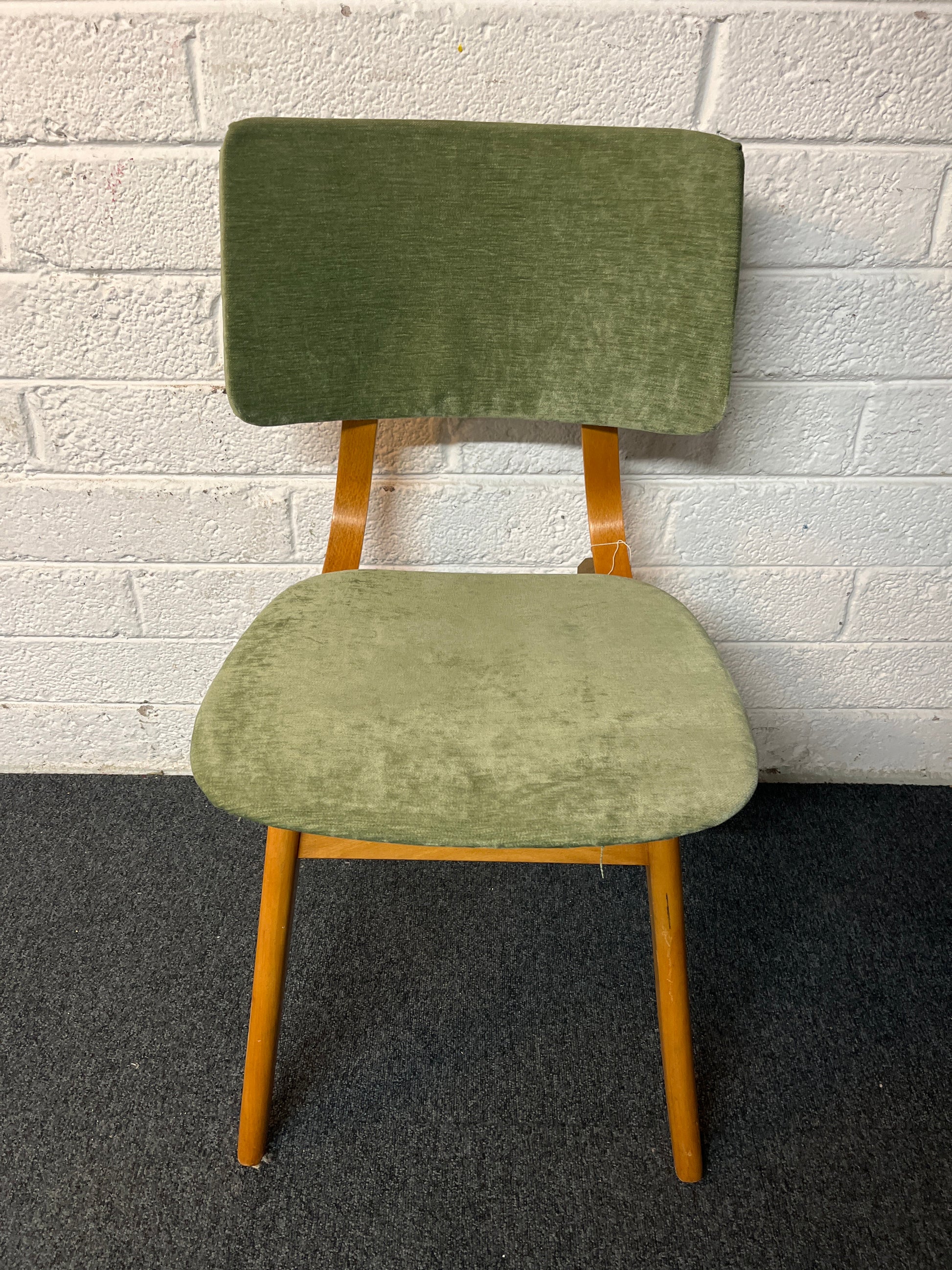 Danish style beech framed, sea green fabric dining chair 2225