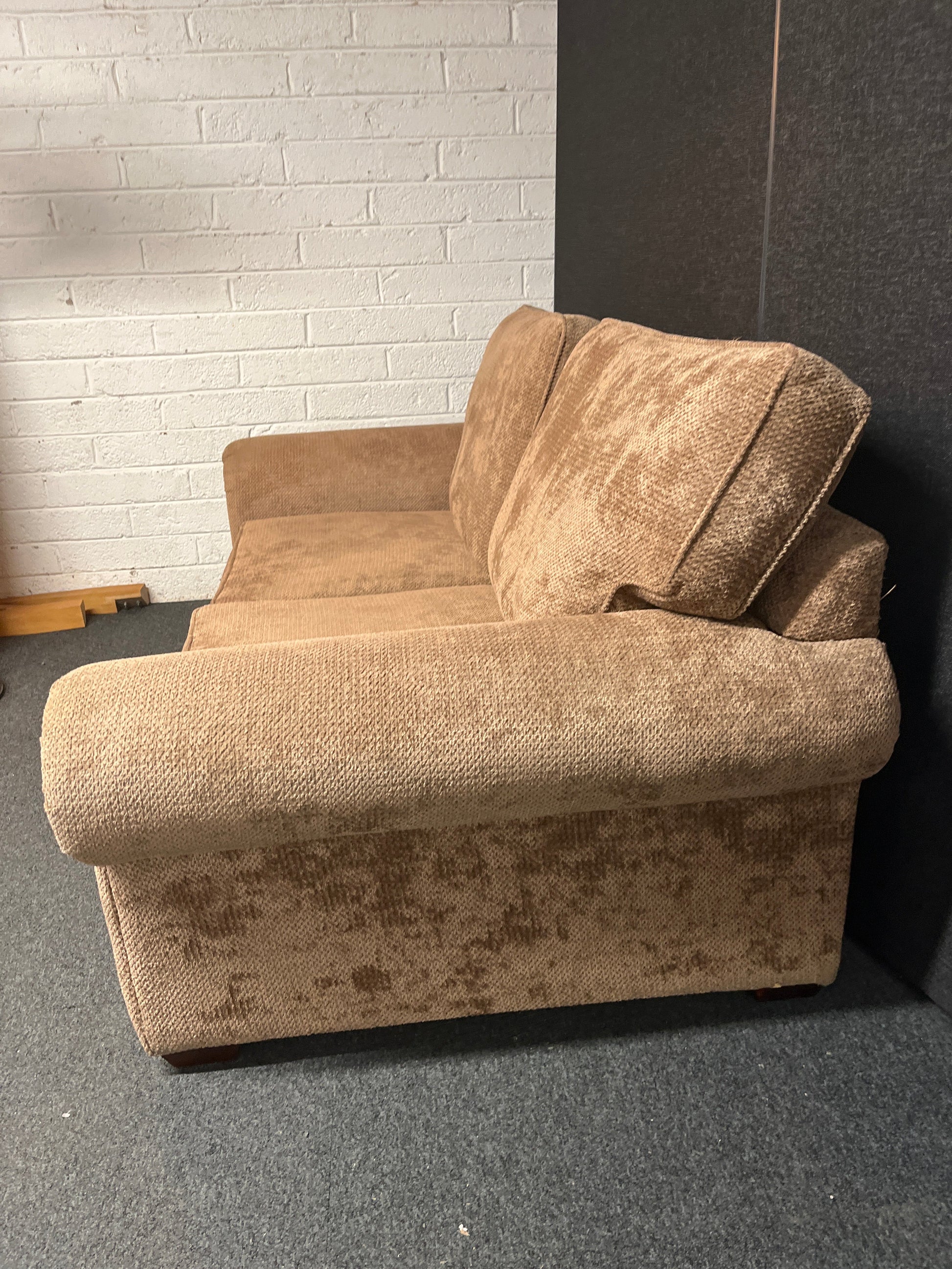 2 seater brown fabric low sofa 2225