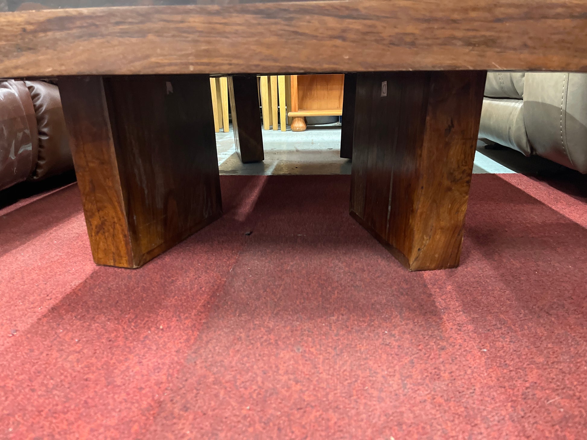 Large solid stained hardwood coffee table  2125