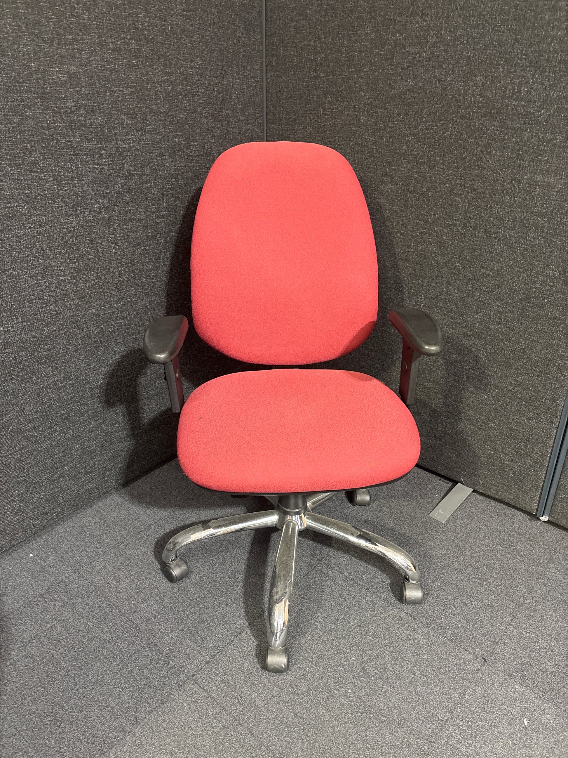 Used Jota ergo curved high back swivel chair with height adjustable arms and chorme frame in wine fabric