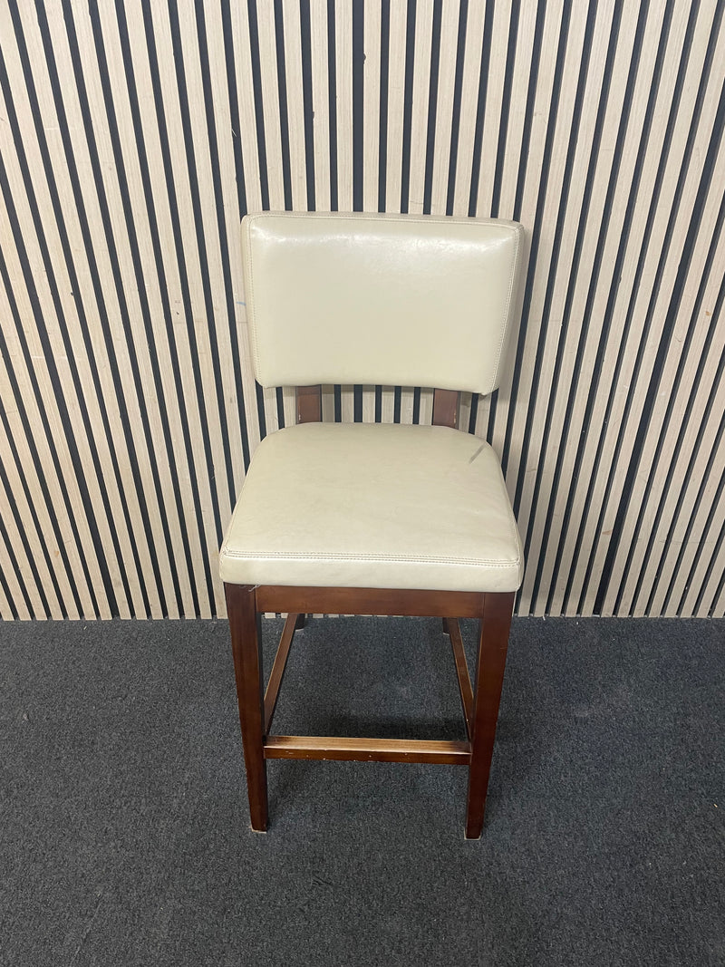 White leather high back breakfast bar stool with walnut frame  44615