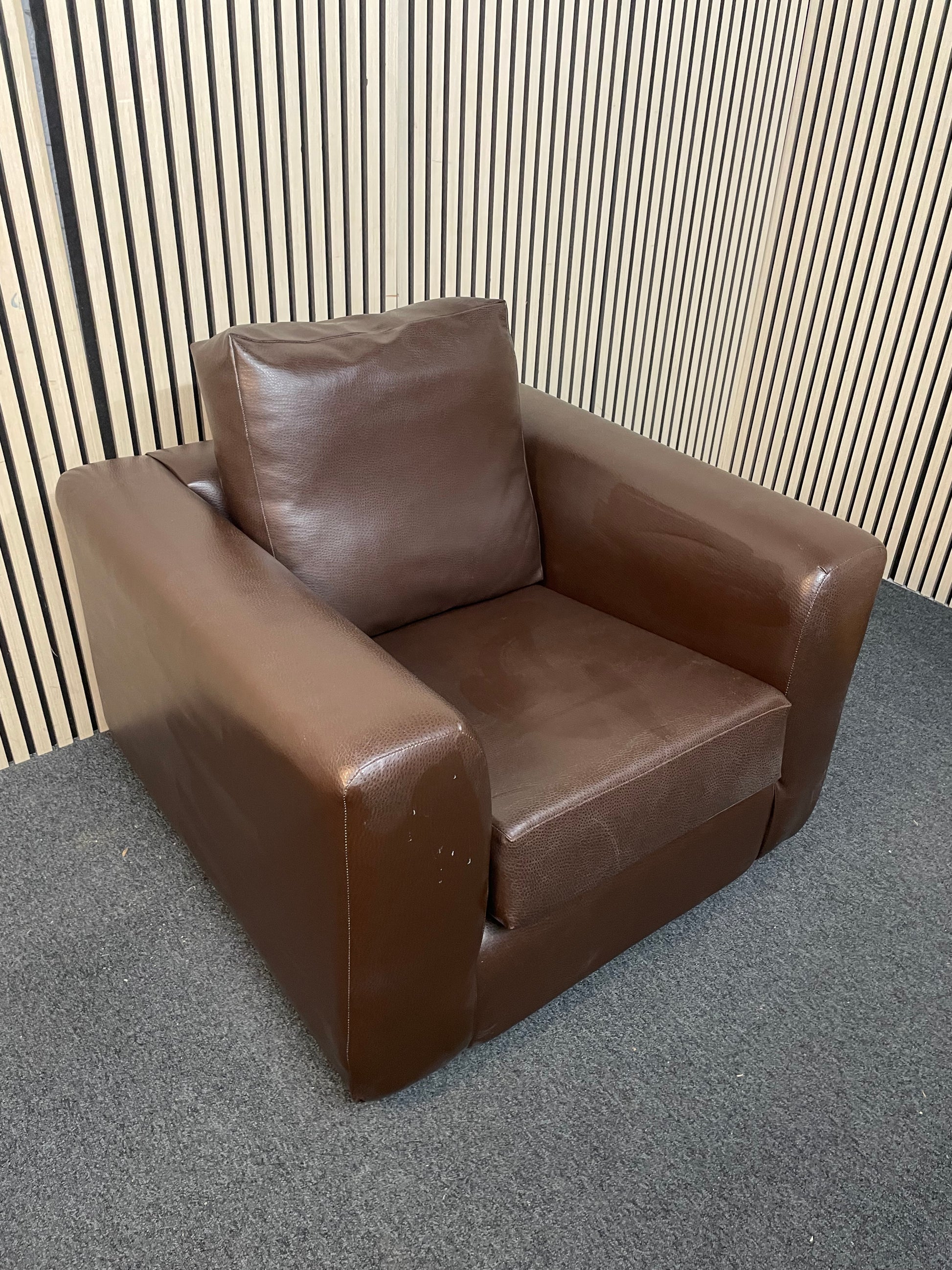 Brown PU leatherette box armchair 2425
