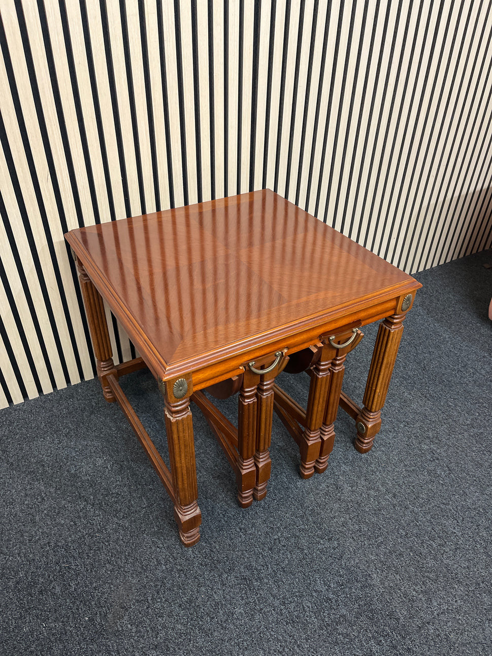 Ornate Mahogany nest of tables (H 43 x W 56 x D 56 cm)