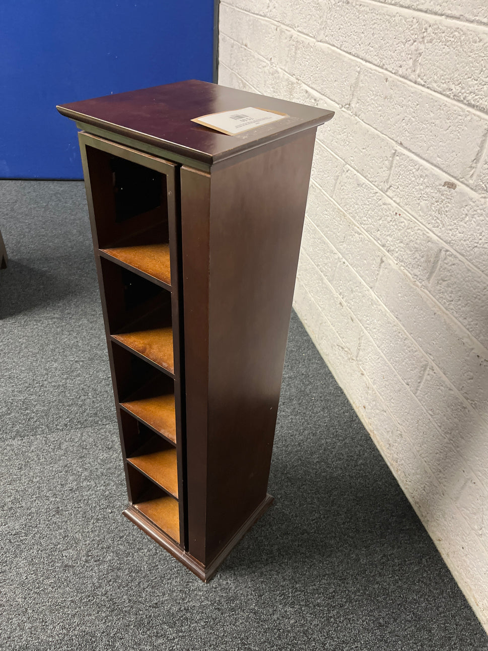 Solid dark wood revolving tall boy storage unit with built in picture frames (H  850 x W 250 x D 250 mm) 3125