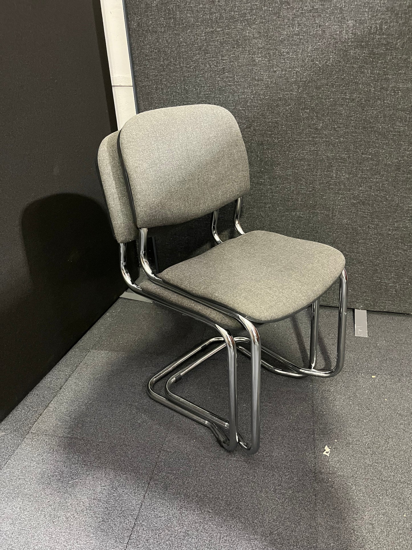 Chrome framed cantilever meeting chair with charcoal fabric seat and back  1425