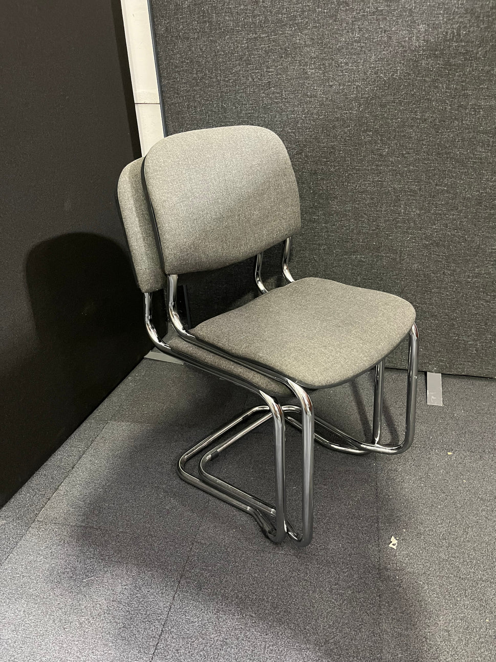Chrome framed cantilever meeting chair with charcoal fabric seat and back  1425