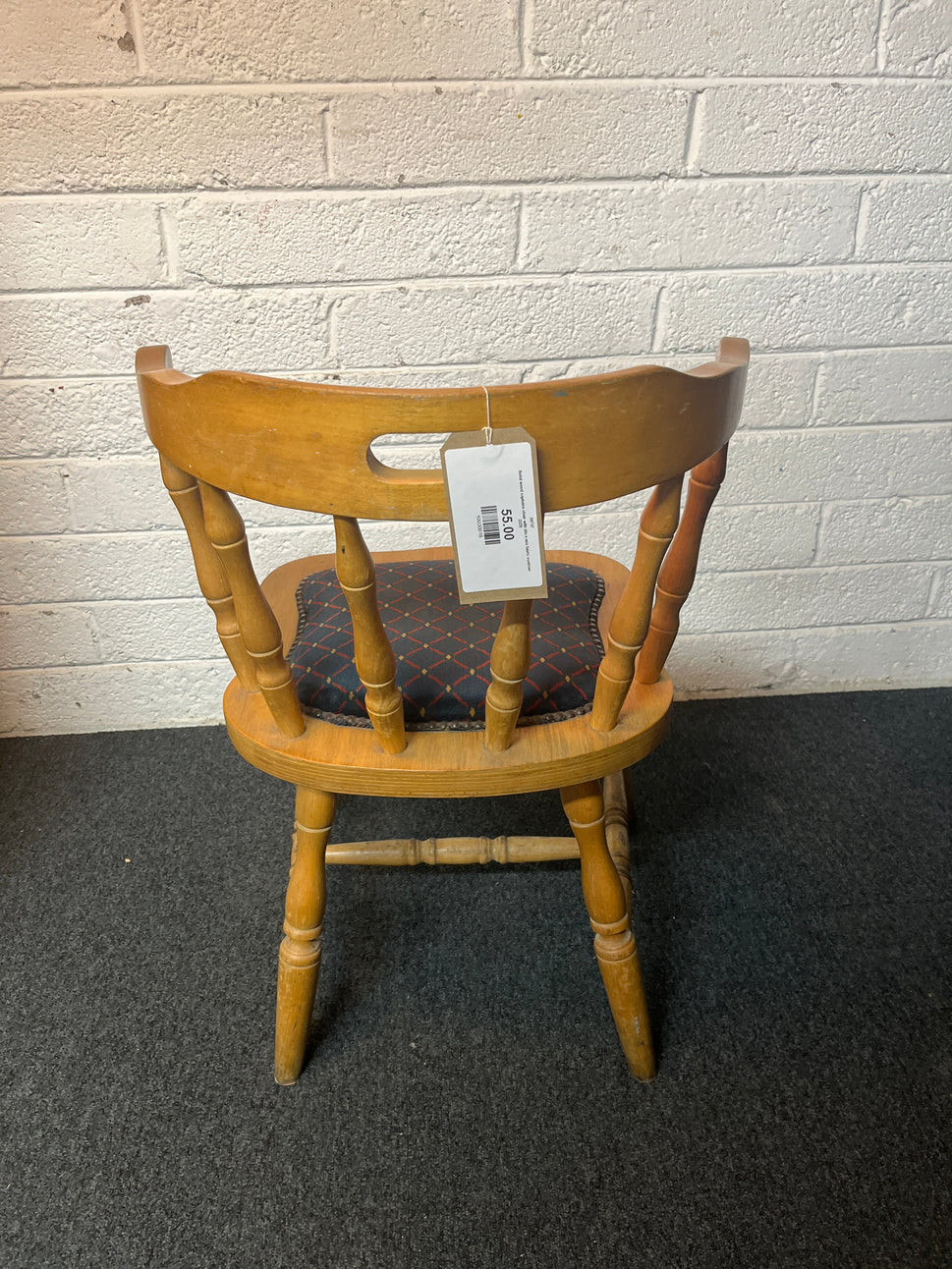 Solid wood captains chair with blu e mix fabric cushion 2225
