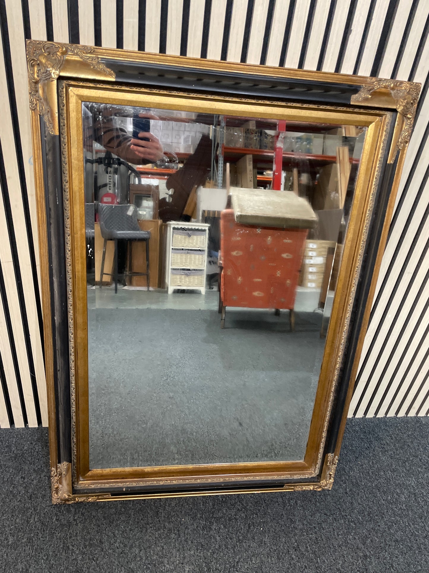 Ornate Black and Gold Large rectangular Bevelled Framed mirror (79 x 110 cm) 1126