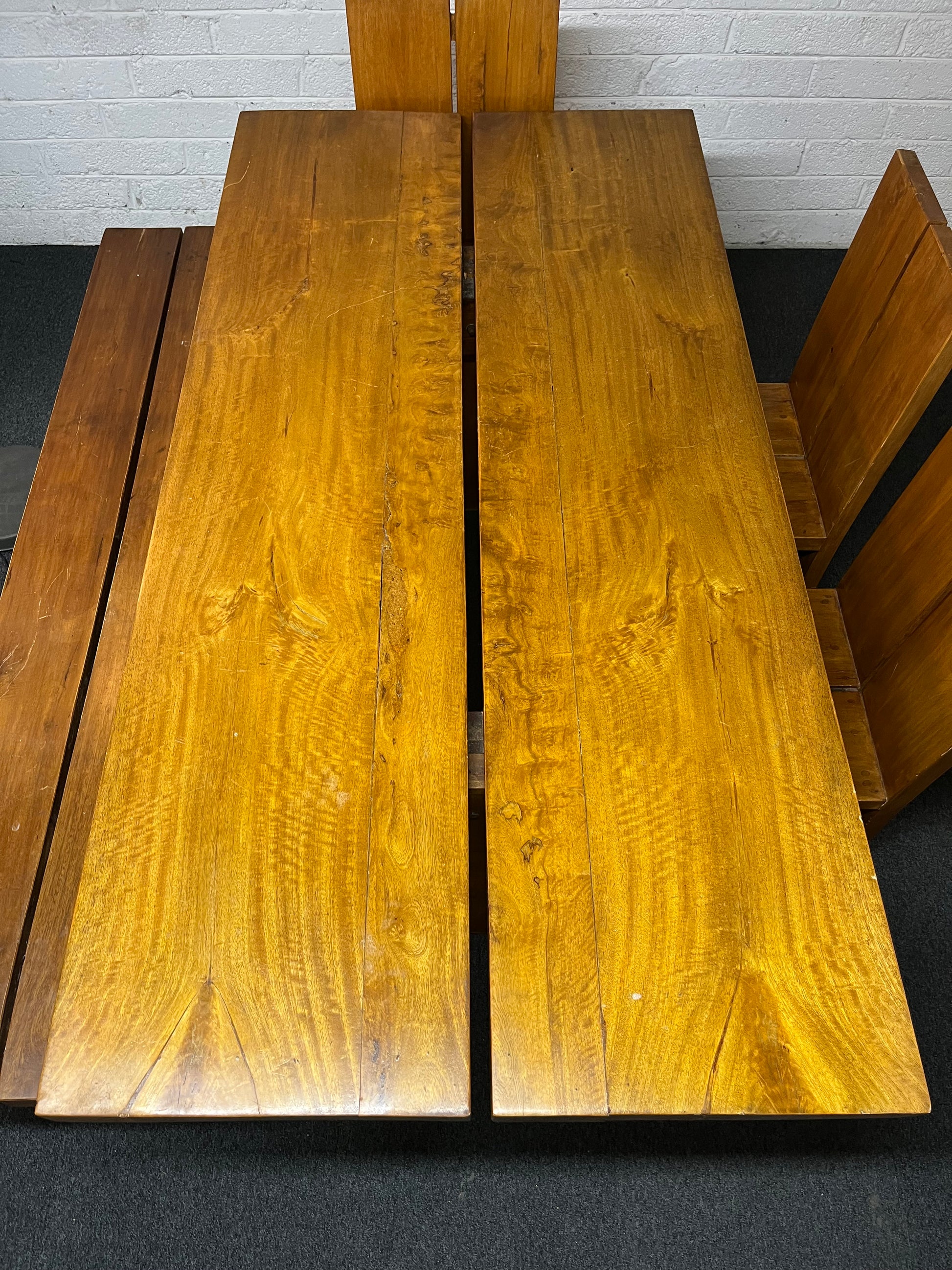 Solid wood large rectangular dining table (L 200 x W 101 cm) with 4 no. matching solid wood chairs and bench  1325