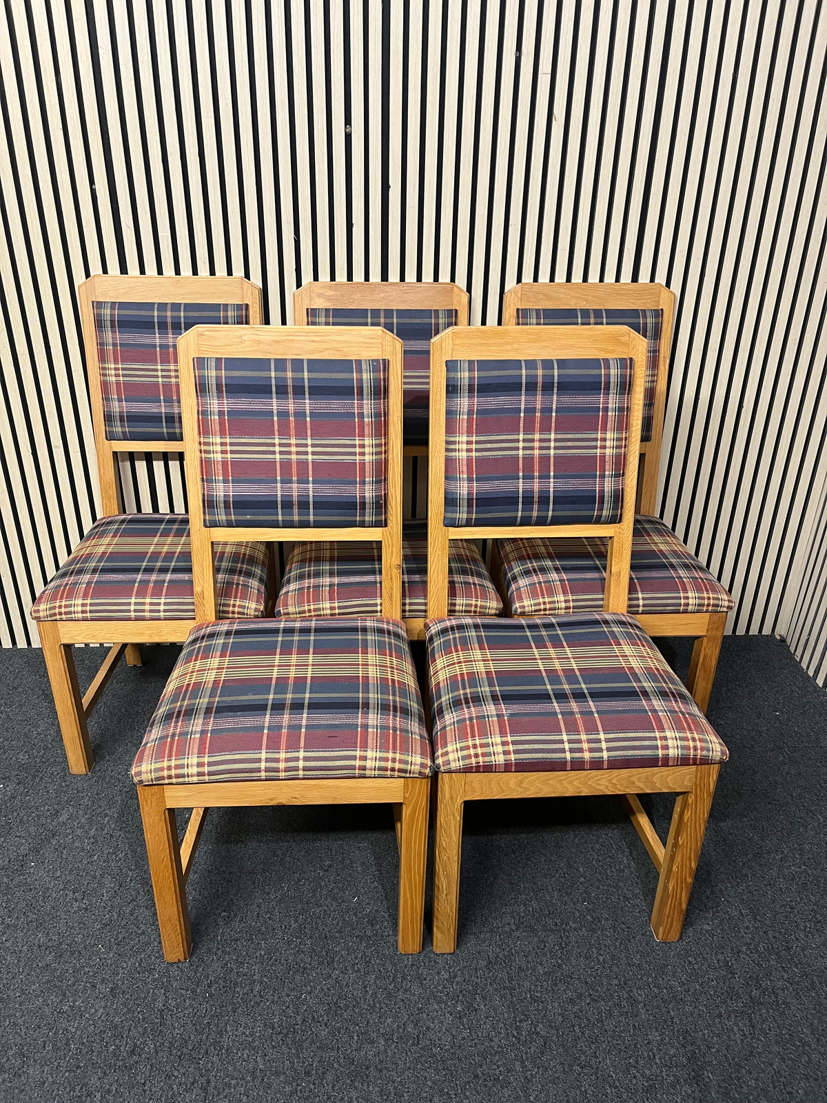 Tartan fabric oak framed dining chair (SET OF 6)  44285A