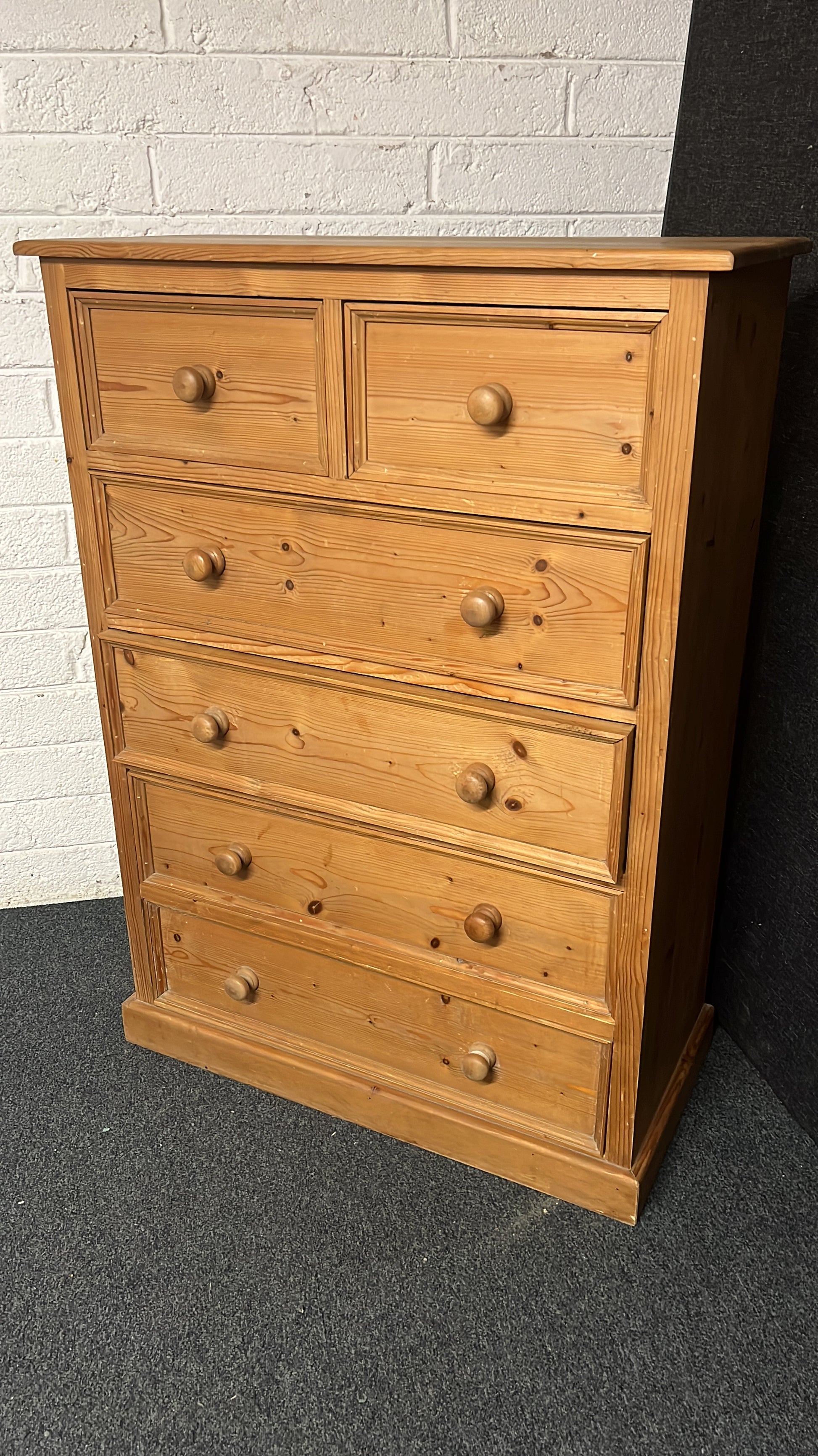 Solid tall pitch pine 4+2 chest of drawers 900Wx1260Hx430D 1225