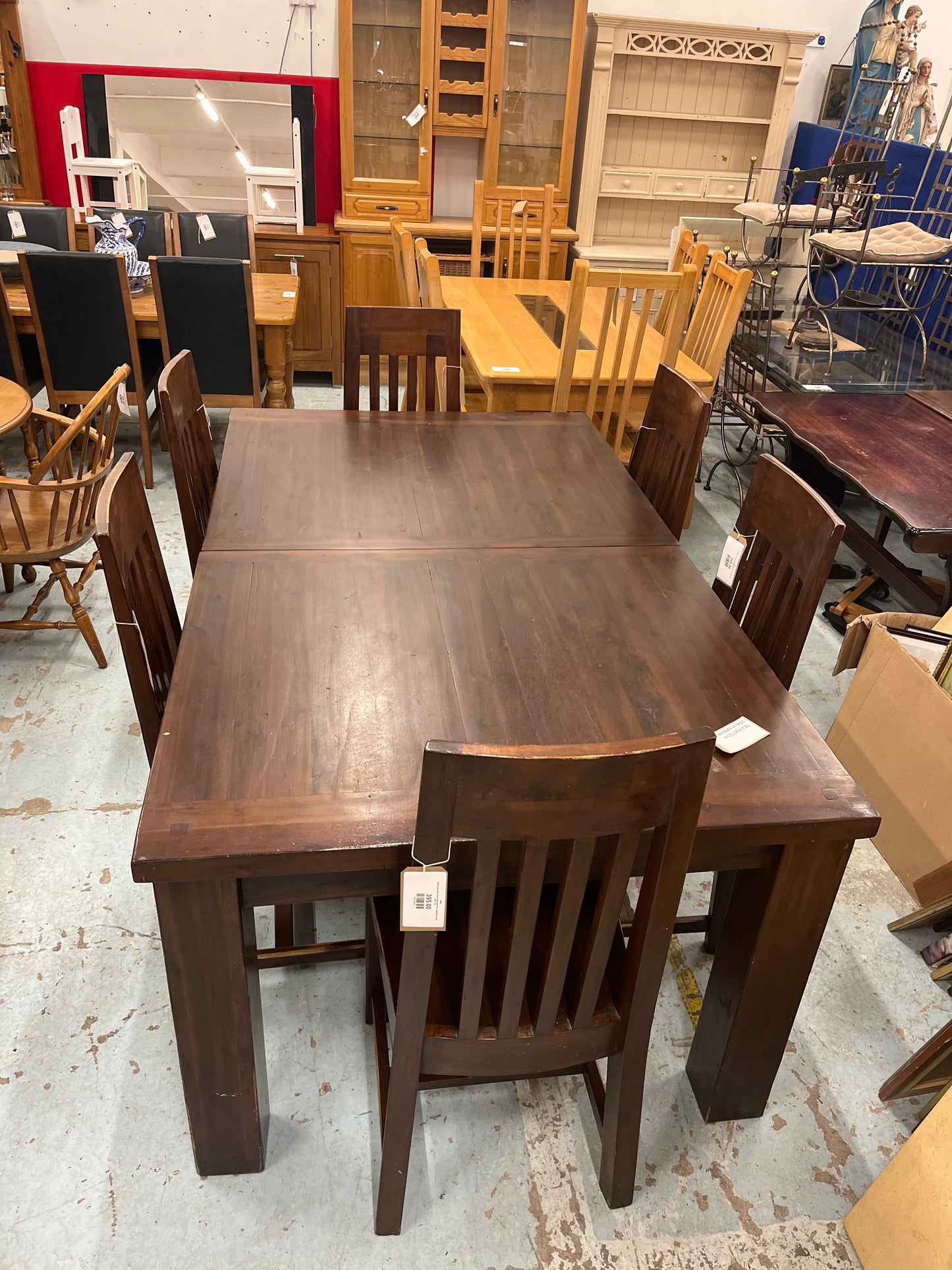 Solid large dark wood table with 6 no. matching chairs%A0 2125