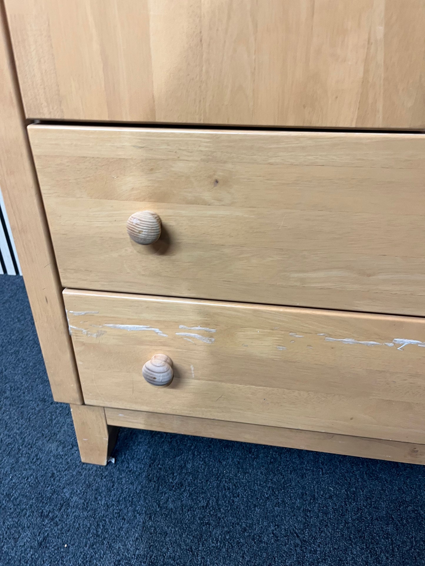 Tall beech two door wardrobe with two base drawers (H 208 x W 88 x D 58 cm) 1425