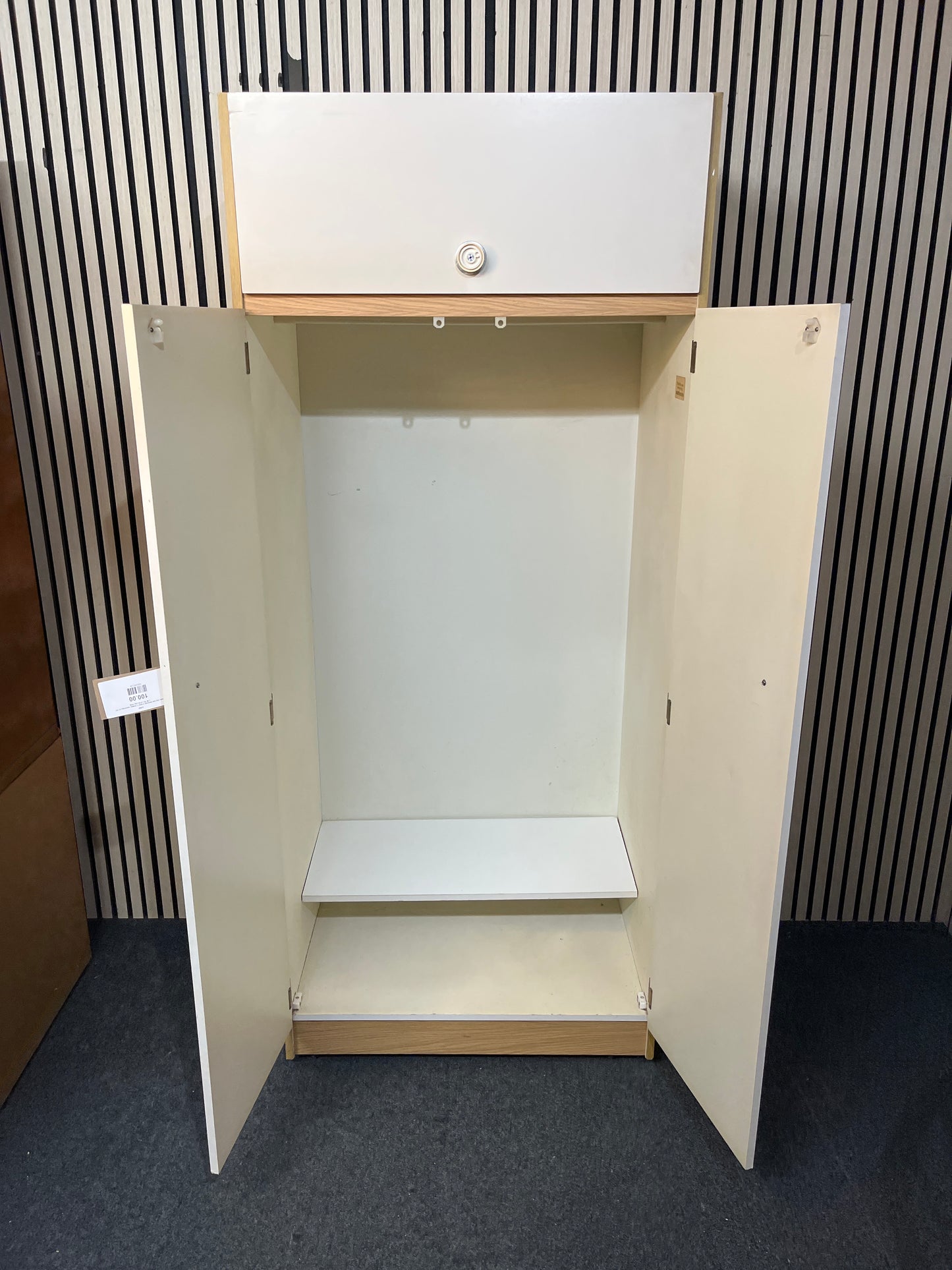 Cream and oak laminate 2 door 1 drawer wardrobe (H 181 x W 76 x D 53 cm) 3126