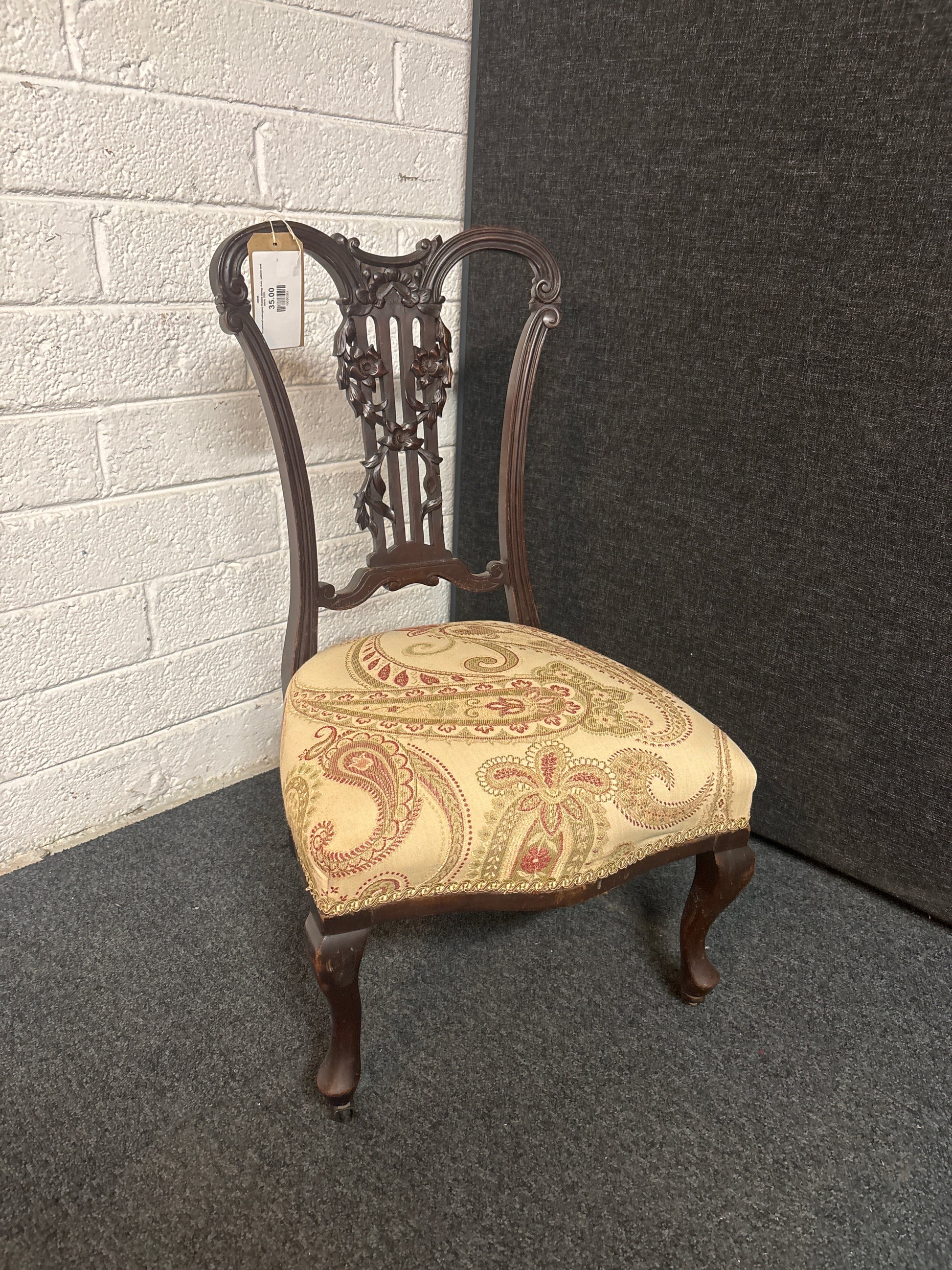 Occasional mahogany framed dining chair, pattern seat fabric 3225