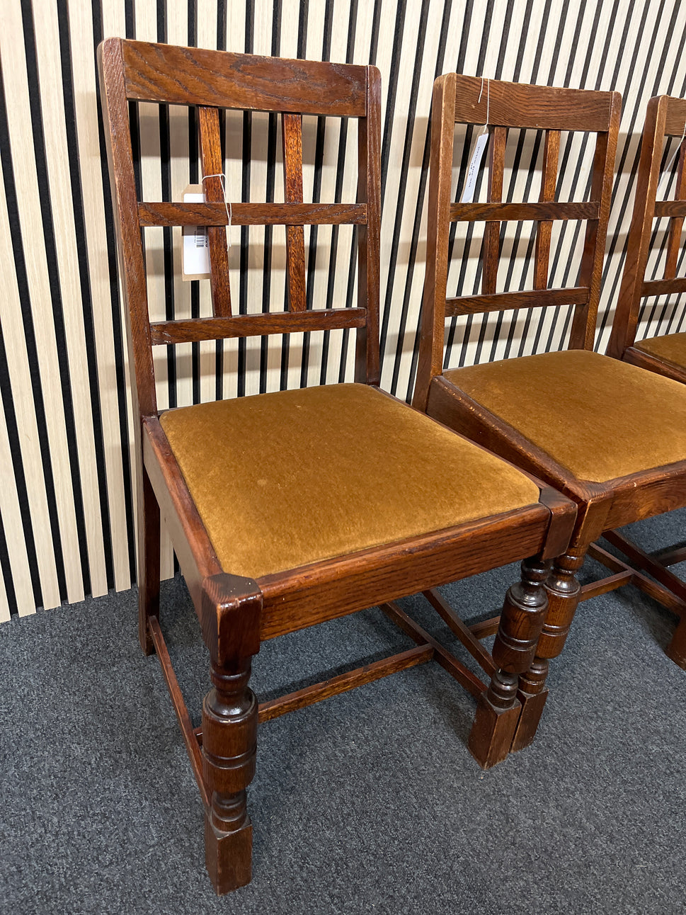 Stained Oak framed dining chair with yellow felt fabric seat (SET OF 4) 2325