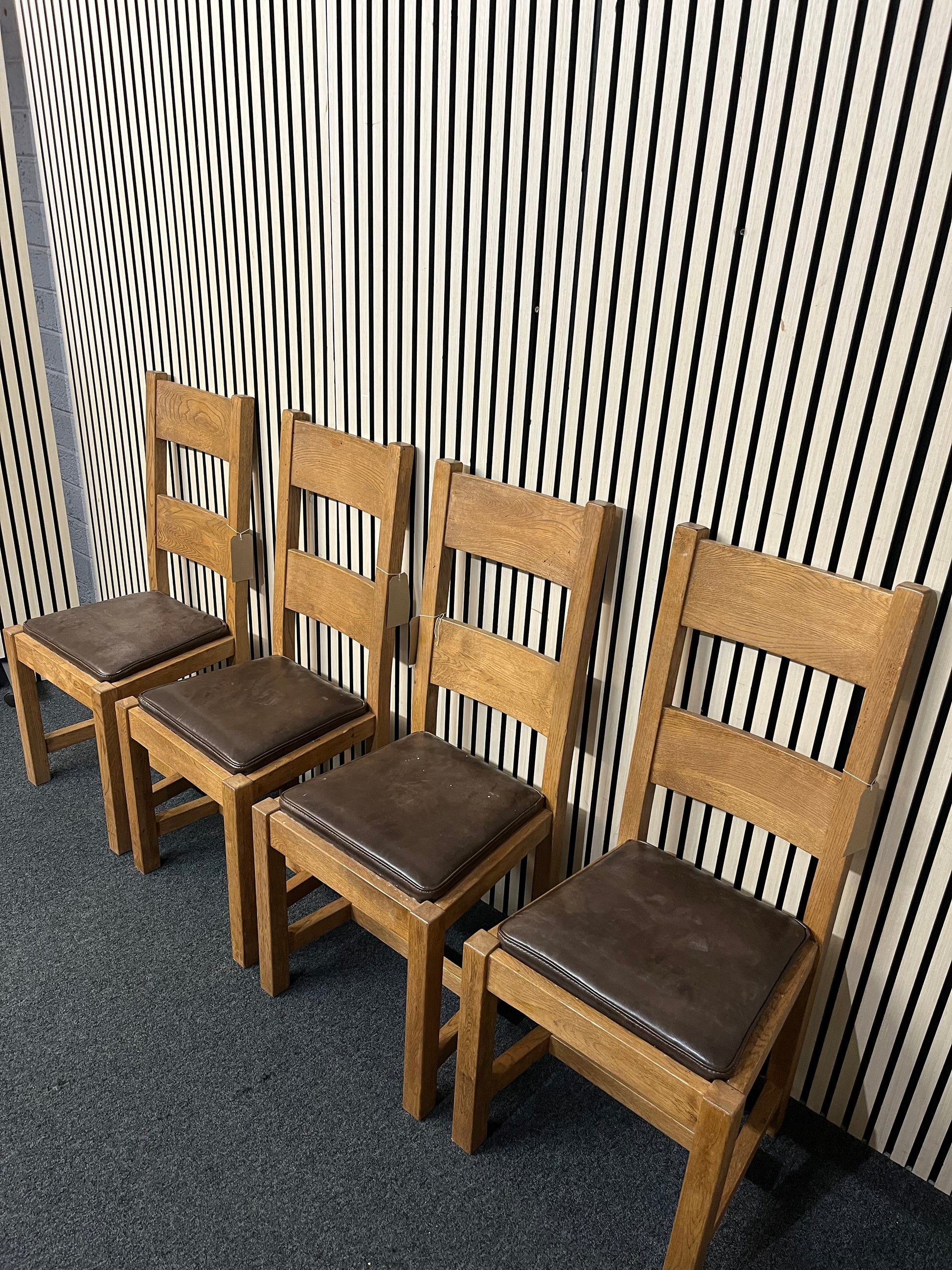 Solid oak and brown leather dining chair set (SET OF 4) 1126