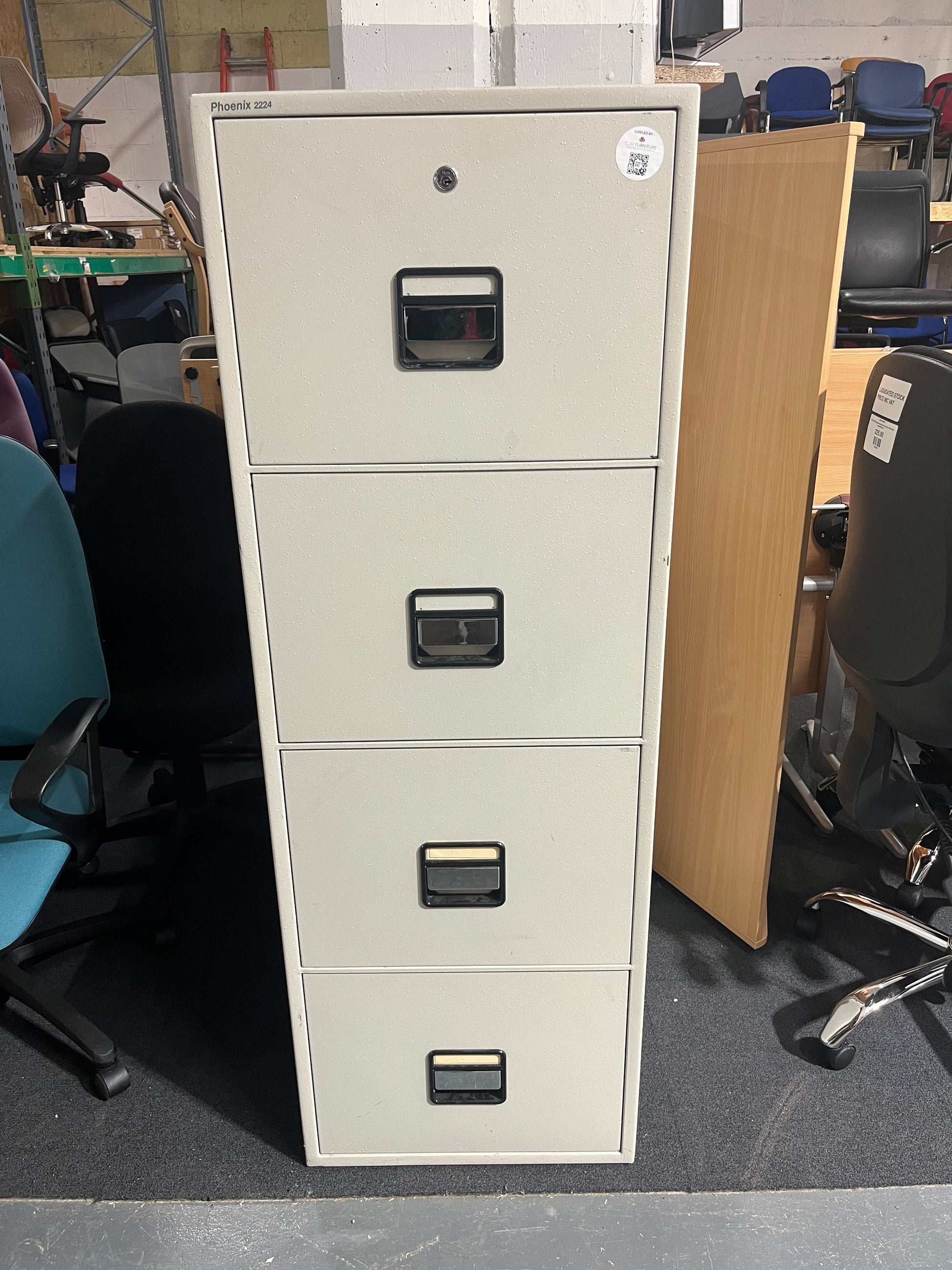 Grey Pheonix 2224 fire proof filing cabinet (90 minutes fire resistance up to 1050 degrees celsius - Water resistant seal - High security key locks and key)