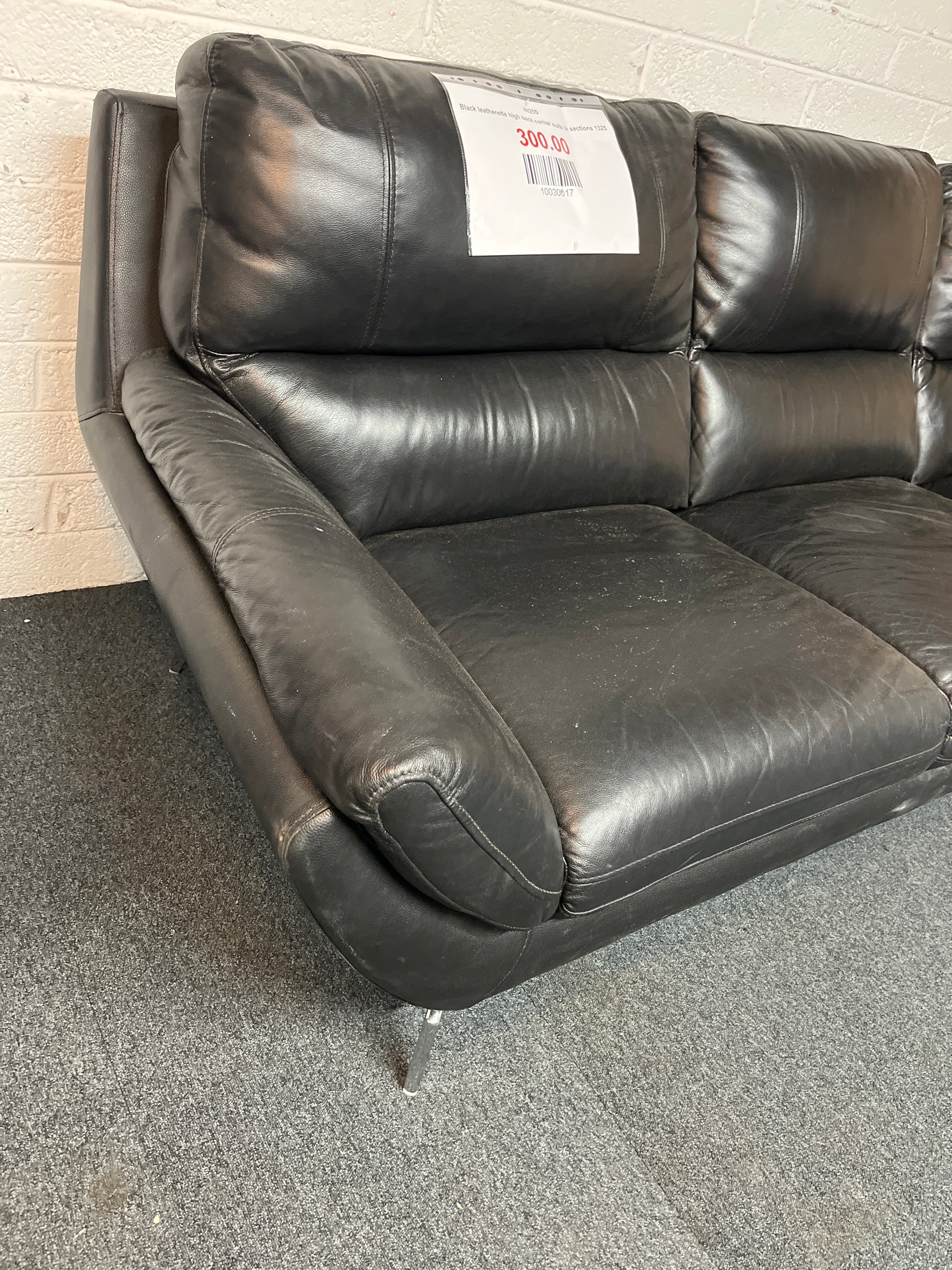 Black leatherette high back corner suite in sections 1325