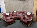 Switch 3+1+1 Wine leather solid wood framed suite 1325 3 image