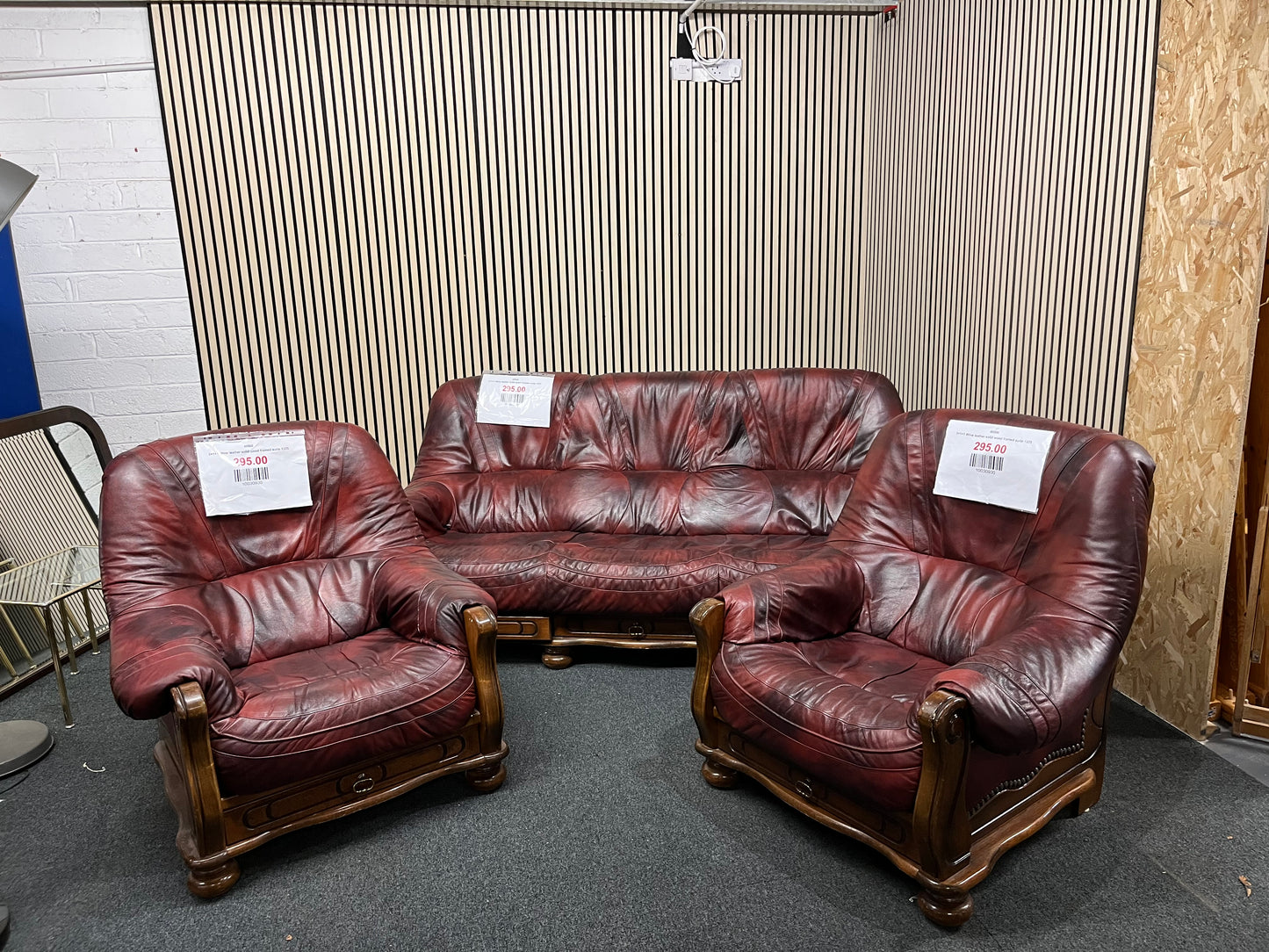 3+1+1 Wine leather solid wood framed suite 1325