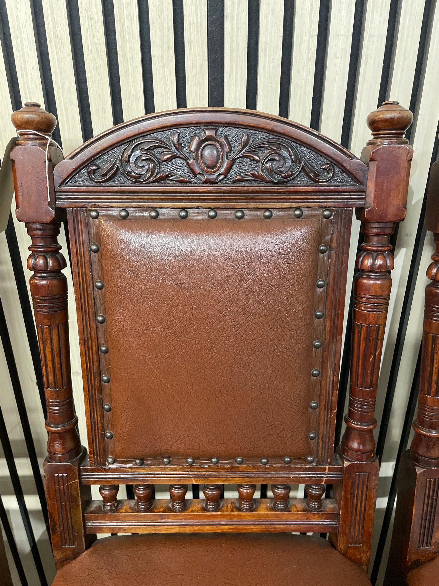 Solid dark wood dining chair set with brown leatherette seat (SET OF 5) 3126