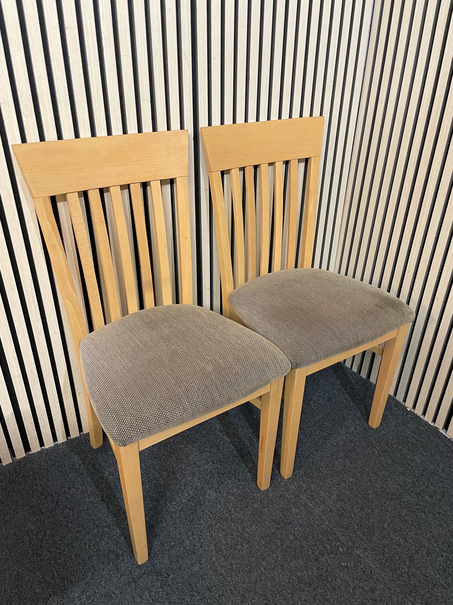 Beech highback dining chair with beige fabric seat (SET OF 2) 43847